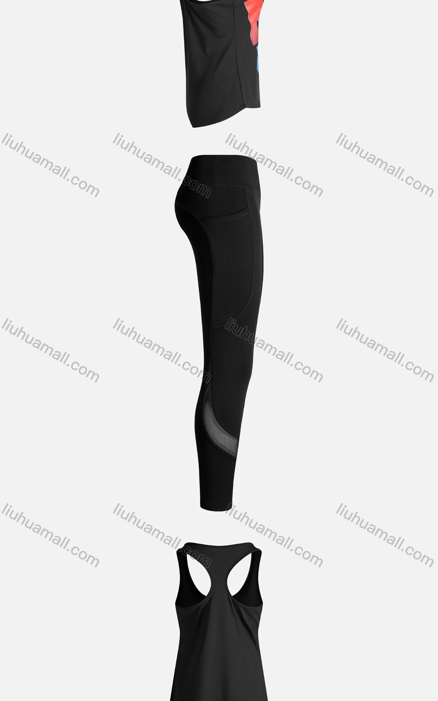 Wholesale Women's Sporty Breathable Quick Dry Letter Tank Top & High Waist Leggings 2 Piece Yoga Workout Outfits 1007#&1011# - Liuhuamall