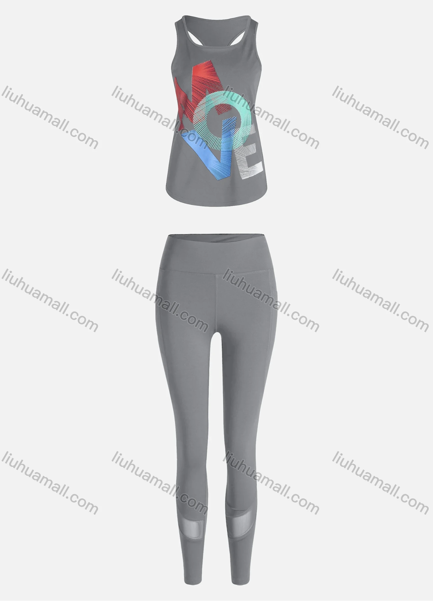 Wholesale Women's Sporty Breathable Quick Dry Letter Tank Top & High Waist Leggings 2 Piece Yoga Workout Outfits 1007#&1011# - Liuhuamall