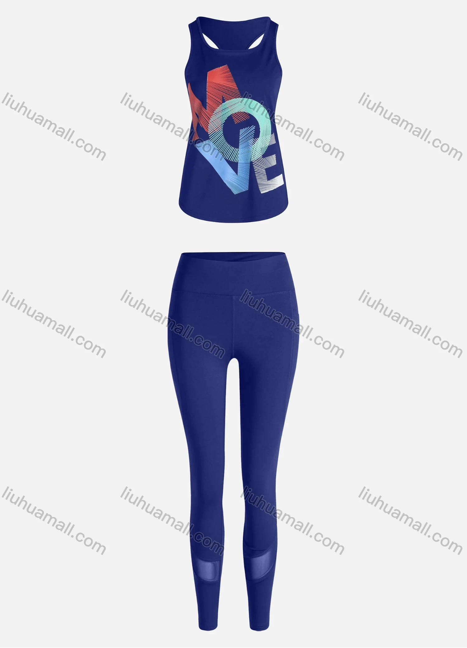 Wholesale Women's Sporty Breathable Quick Dry Letter Tank Top & High Waist Leggings 2 Piece Yoga Workout Outfits 1007#&1011# - Liuhuamall