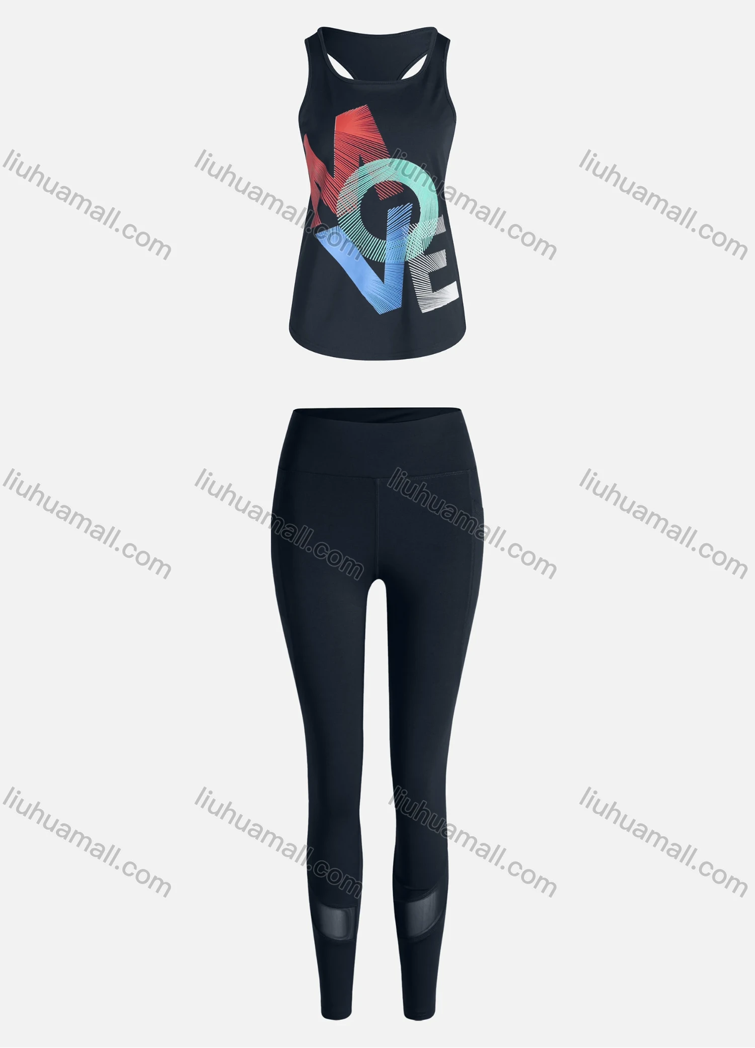 Wholesale Women's Sporty Breathable Quick Dry Letter Tank Top & High Waist Leggings 2 Piece Yoga Workout Outfits 1007#&1011# - Liuhuamall