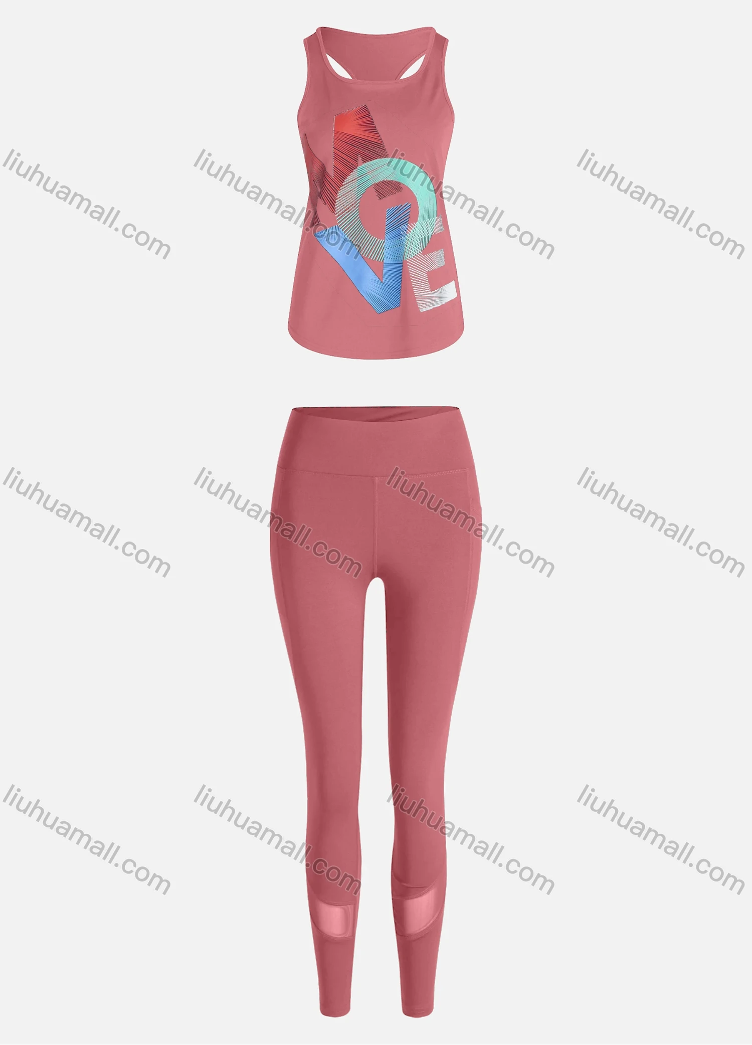 Wholesale Women's Sporty Breathable Quick Dry Letter Tank Top & High Waist Leggings 2 Piece Yoga Workout Outfits 1007#&1011# - Liuhuamall