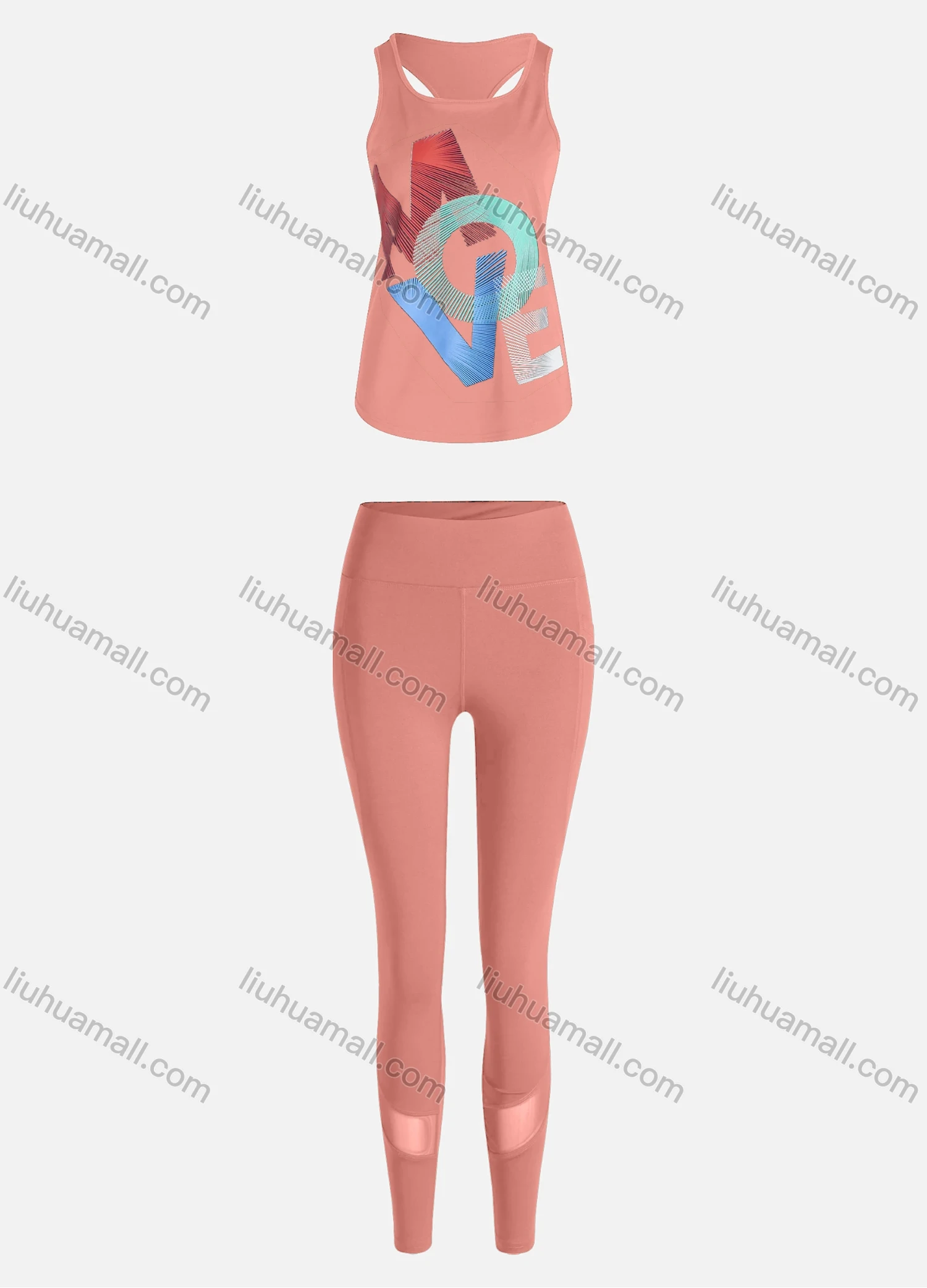 Wholesale Women's Sporty Breathable Quick Dry Letter Tank Top & High Waist Leggings 2 Piece Yoga Workout Outfits 1007#&1011# - Liuhuamall