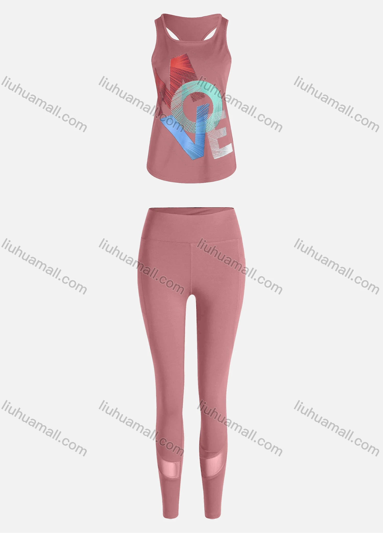 Wholesale Women's Sporty Breathable Quick Dry Letter Tank Top & High Waist Leggings 2 Piece Yoga Workout Outfits 1007#&1011# - Liuhuamall