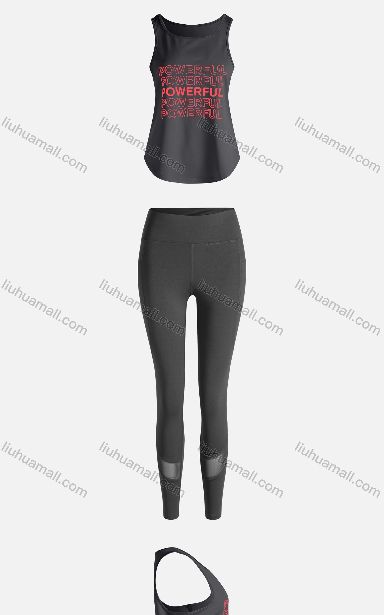Wholesale Women's Sporty Breathable Quick Dry Letter Tank Top & High Waist Leggings 2 Piece Yoga Workout Outfits 1007#&1013# - Liuhuamall
