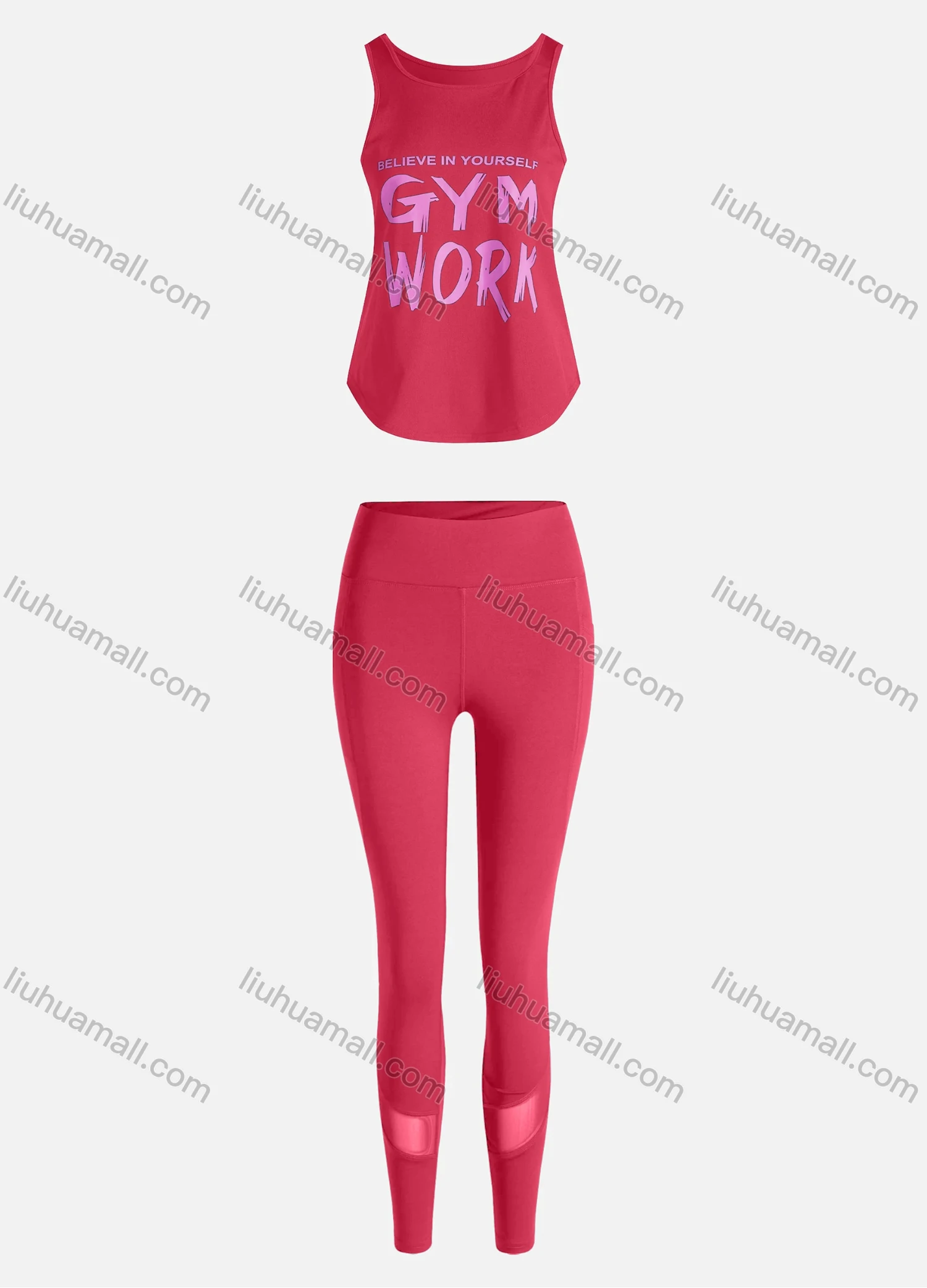Wholesale Women's Sporty Breathable Quick Dry Letter Tank Top & High Waist Leggings 2 Piece Yoga Workout Outfits 1007#&1014# - Liuhuamall