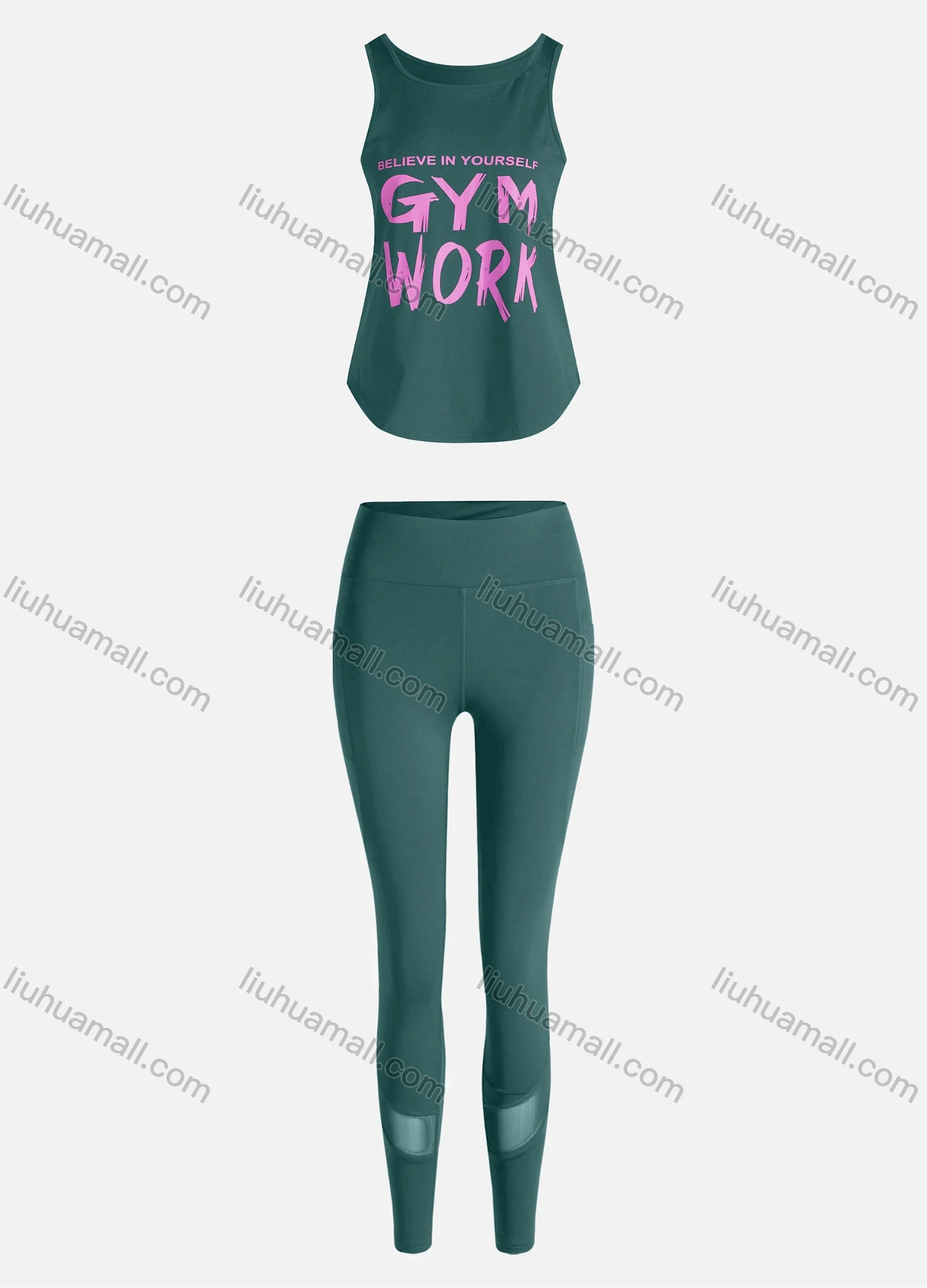 Wholesale Women's Sporty Breathable Quick Dry Letter Tank Top & High Waist Leggings 2 Piece Yoga Workout Outfits 1007#&1014# - Liuhuamall