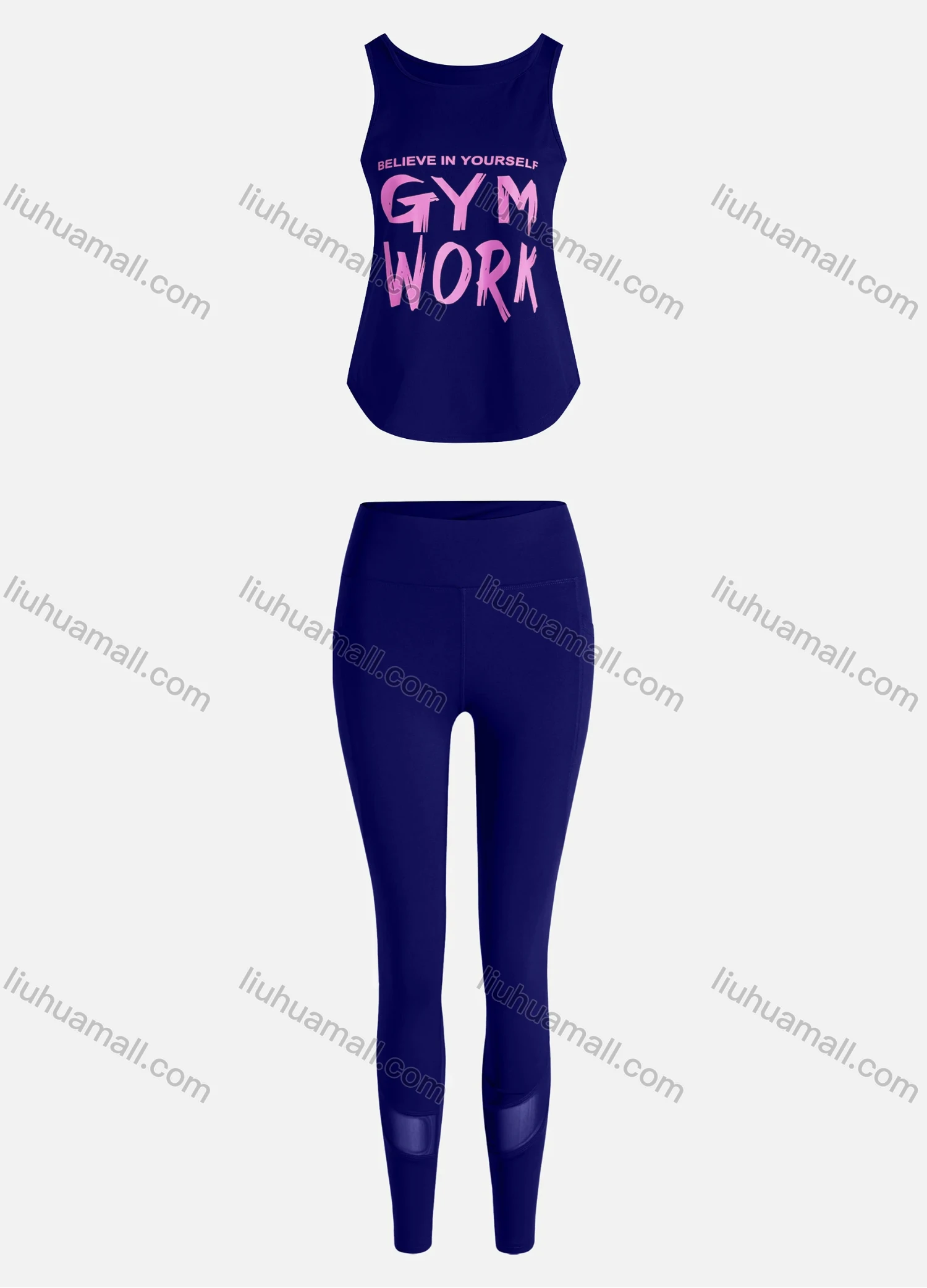 Wholesale Women's Sporty Breathable Quick Dry Letter Tank Top & High Waist Leggings 2 Piece Yoga Workout Outfits 1007#&1014# - Liuhuamall