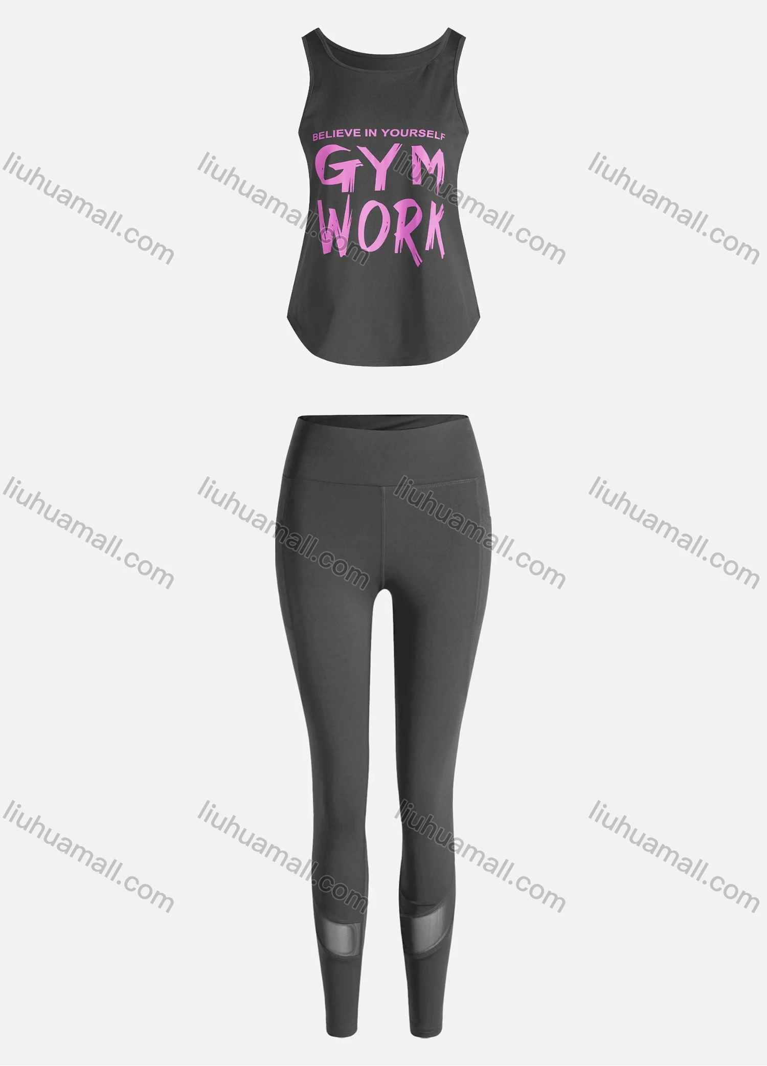Wholesale Women's Sporty Breathable Quick Dry Letter Tank Top & High Waist Leggings 2 Piece Yoga Workout Outfits 1007#&1014# - Liuhuamall