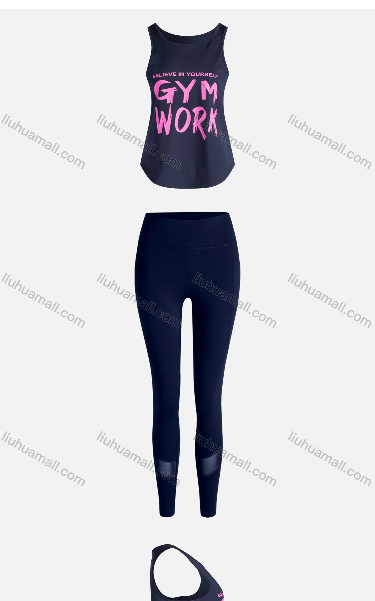 Wholesale Women's Sporty Breathable Quick Dry Letter Tank Top & High Waist Leggings 2 Piece Yoga Workout Outfits 1007#&1014# - Liuhuamall