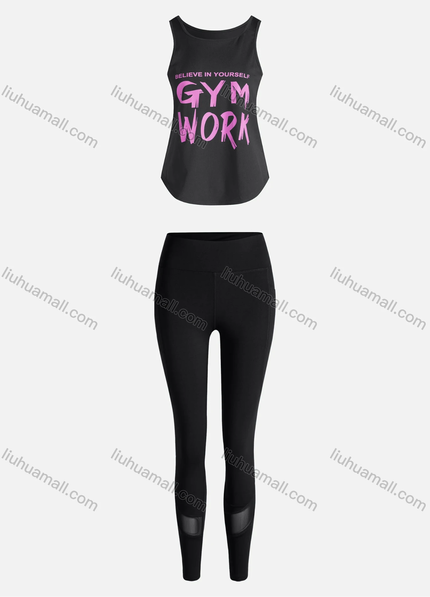 Wholesale Women's Sporty Breathable Quick Dry Letter Tank Top & High Waist Leggings 2 Piece Yoga Workout Outfits 1007#&1014# - Liuhuamall
