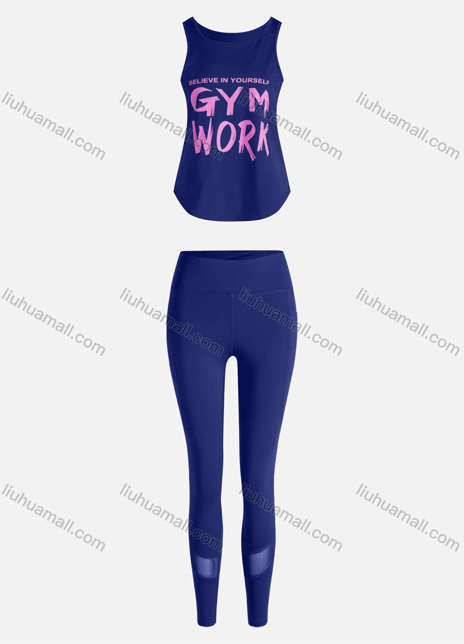 Wholesale Women's Sporty Breathable Quick Dry Letter Tank Top & High Waist Leggings 2 Piece Yoga Workout Outfits 1007#&1014# - Liuhuamall