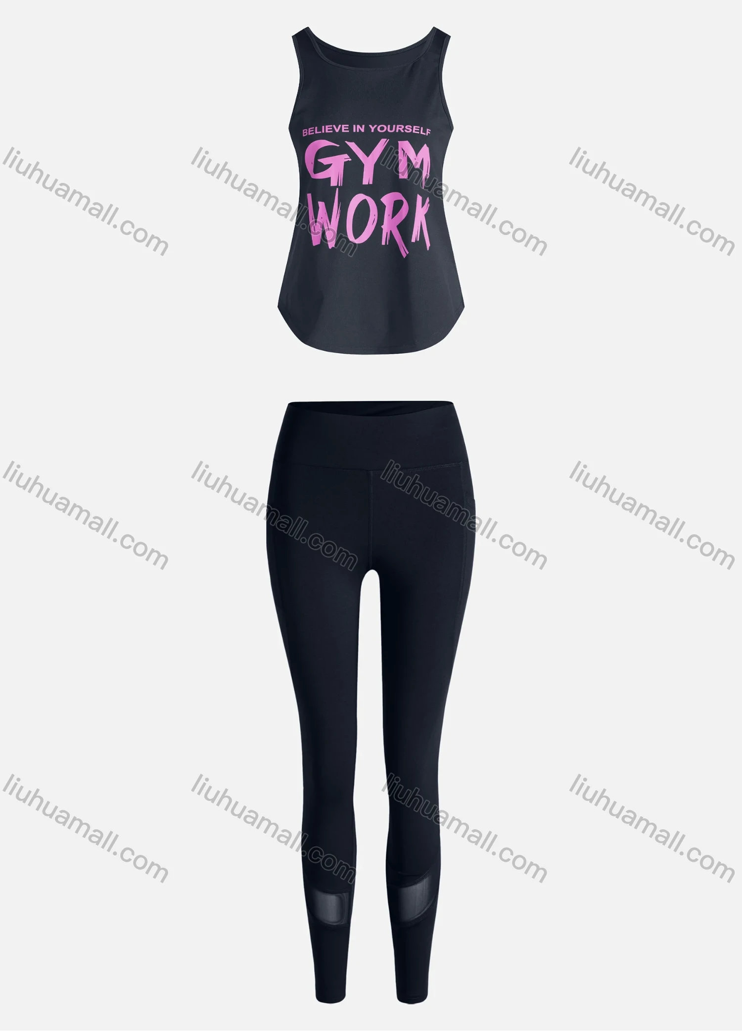 Wholesale Women's Sporty Breathable Quick Dry Letter Tank Top & High Waist Leggings 2 Piece Yoga Workout Outfits 1007#&1014# - Liuhuamall