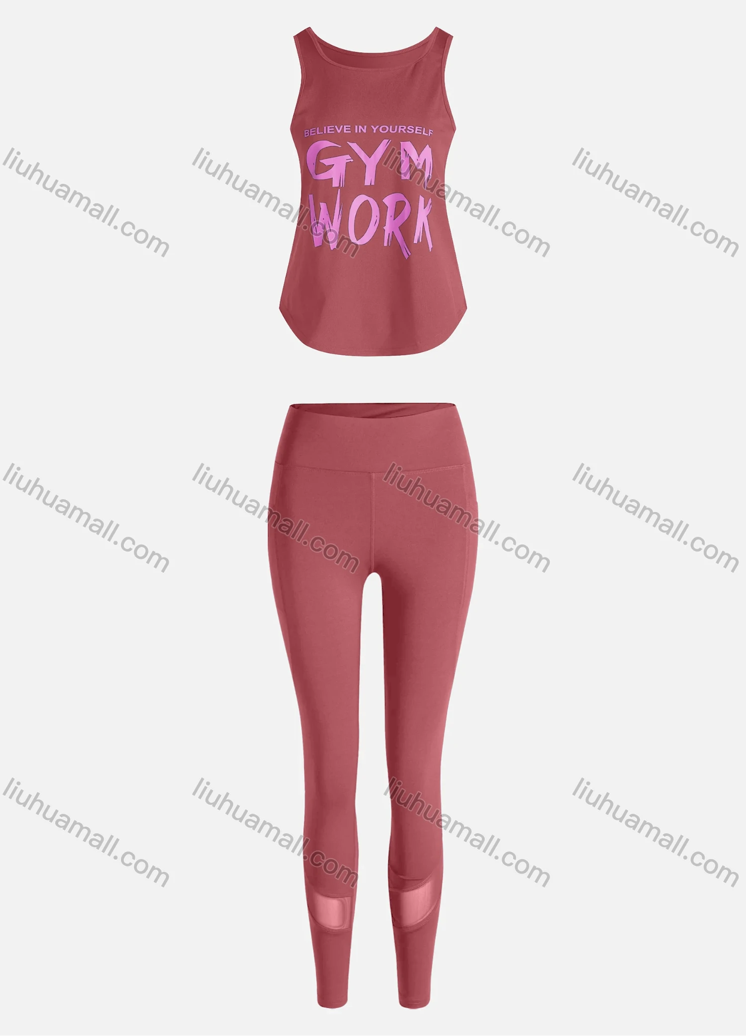 Wholesale Women's Sporty Breathable Quick Dry Letter Tank Top & High Waist Leggings 2 Piece Yoga Workout Outfits 1007#&1014# - Liuhuamall