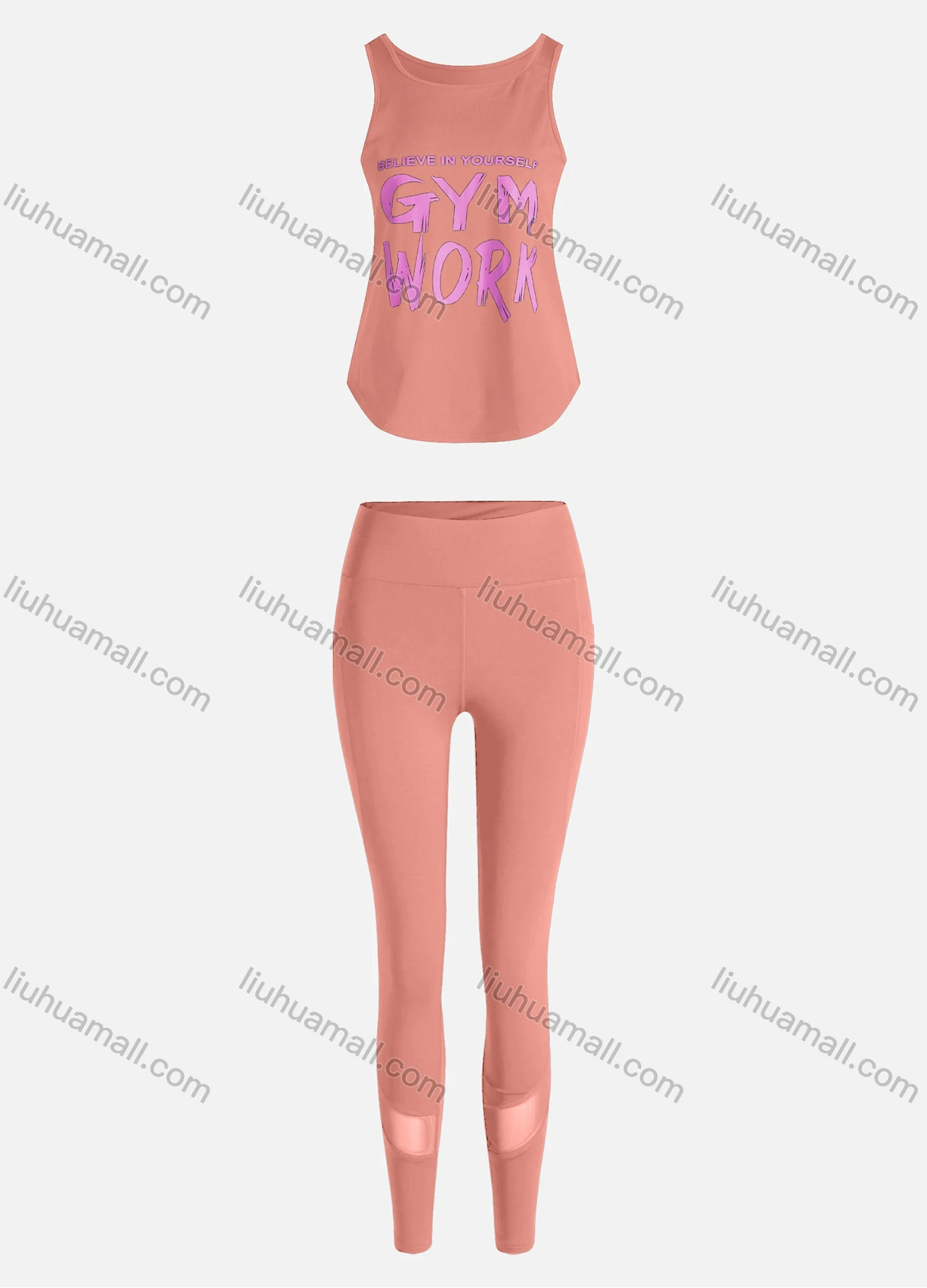 Wholesale Women's Sporty Breathable Quick Dry Letter Tank Top & High Waist Leggings 2 Piece Yoga Workout Outfits 1007#&1014# - Liuhuamall