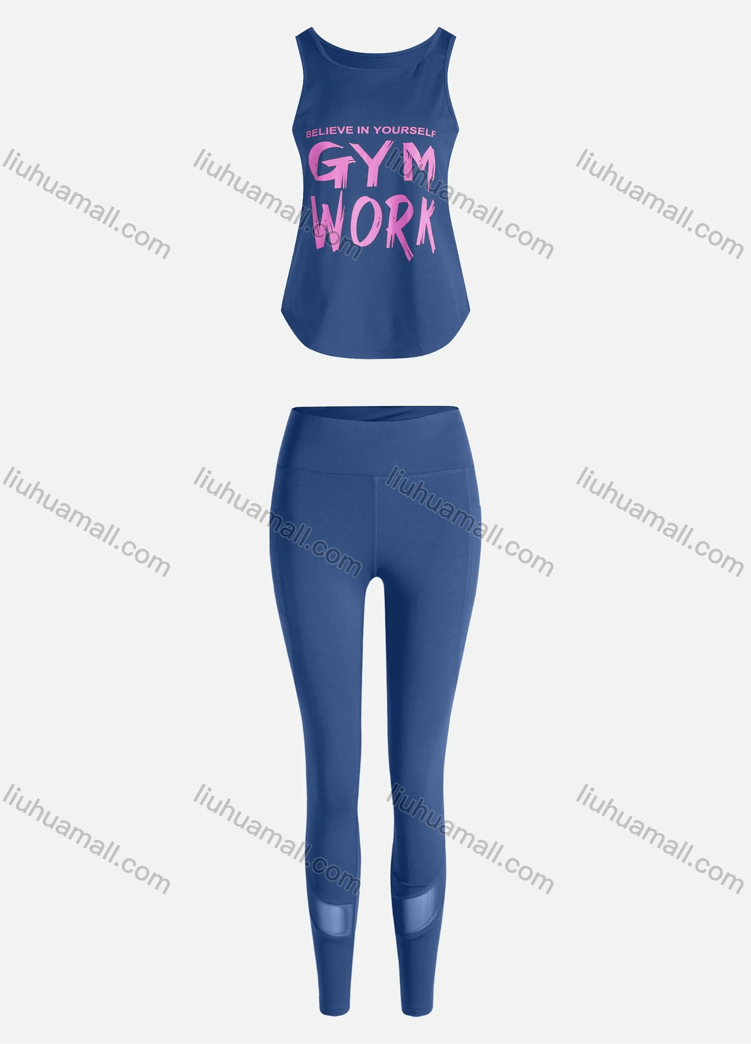 Wholesale Women's Sporty Breathable Quick Dry Letter Tank Top & High Waist Leggings 2 Piece Yoga Workout Outfits 1007#&1014# - Liuhuamall