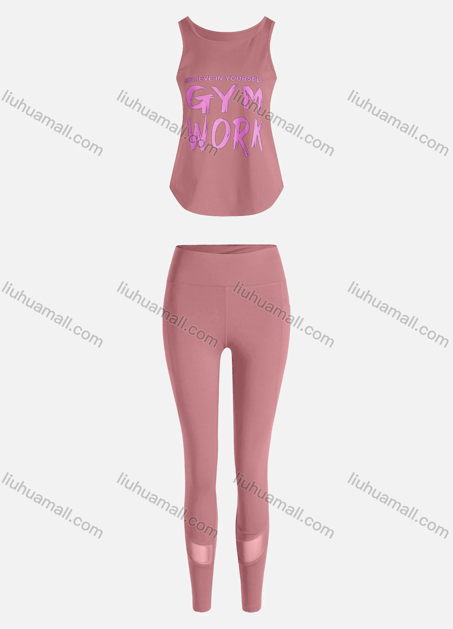 Wholesale Women's Sporty Breathable Quick Dry Letter Tank Top & High Waist Leggings 2 Piece Yoga Workout Outfits 1007#&1014# - Liuhuamall