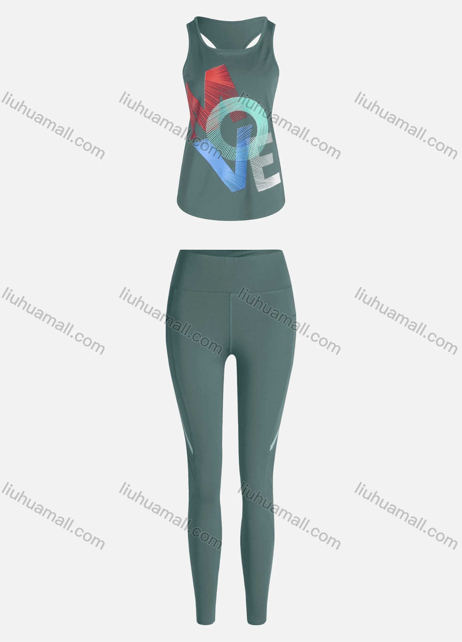 Wholesale Women's Sporty Breathable Quick Dry Letter Tank Top & High Waist Leggings 2 Piece Yoga Workout Outfits 1006#&1011# - Liuhuamall