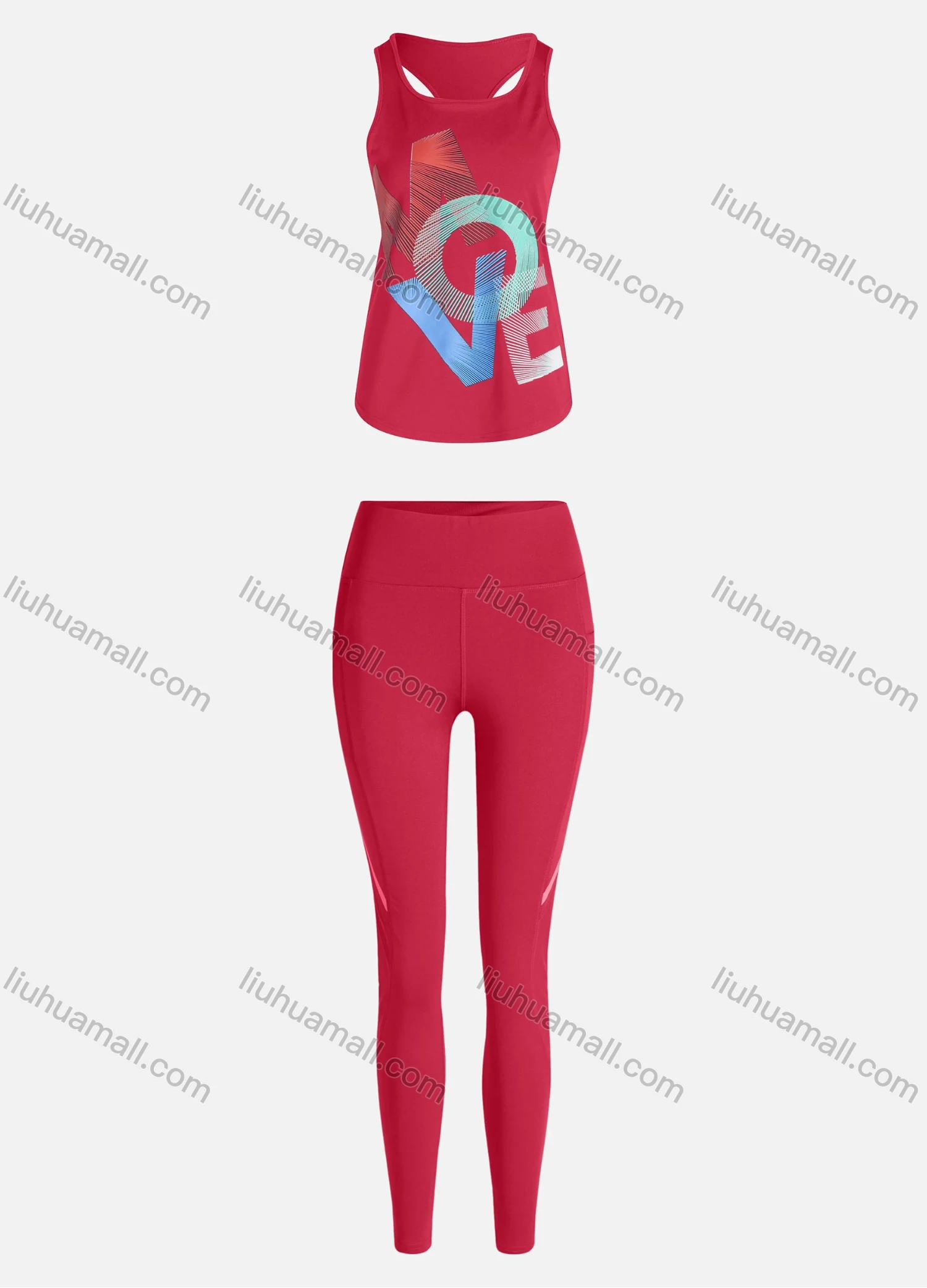 Wholesale Women's Sporty Breathable Quick Dry Letter Tank Top & High Waist Leggings 2 Piece Yoga Workout Outfits 1006#&1011# - Liuhuamall