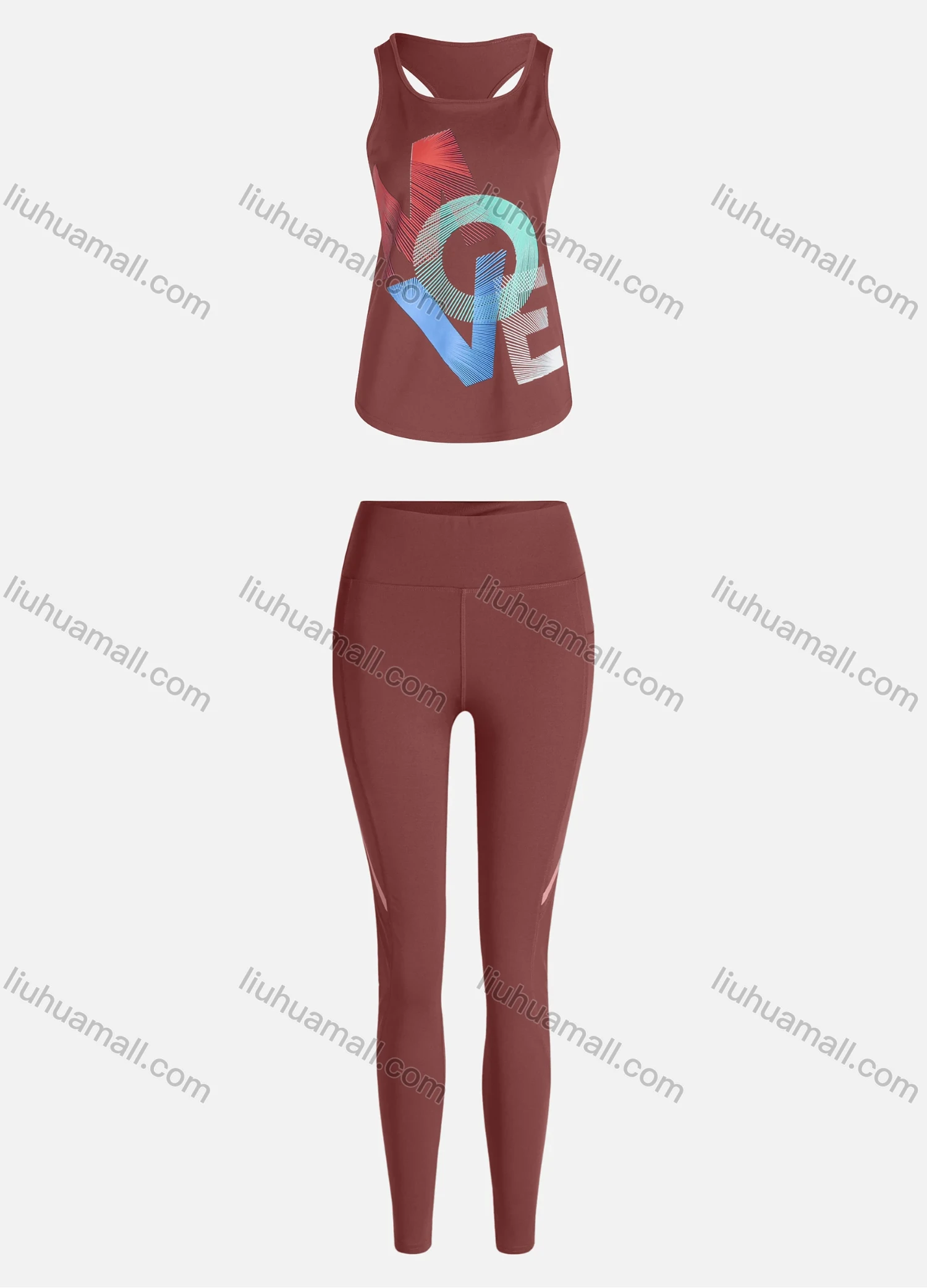 Wholesale Women's Sporty Breathable Quick Dry Letter Tank Top & High Waist Leggings 2 Piece Yoga Workout Outfits 1006#&1011# - Liuhuamall