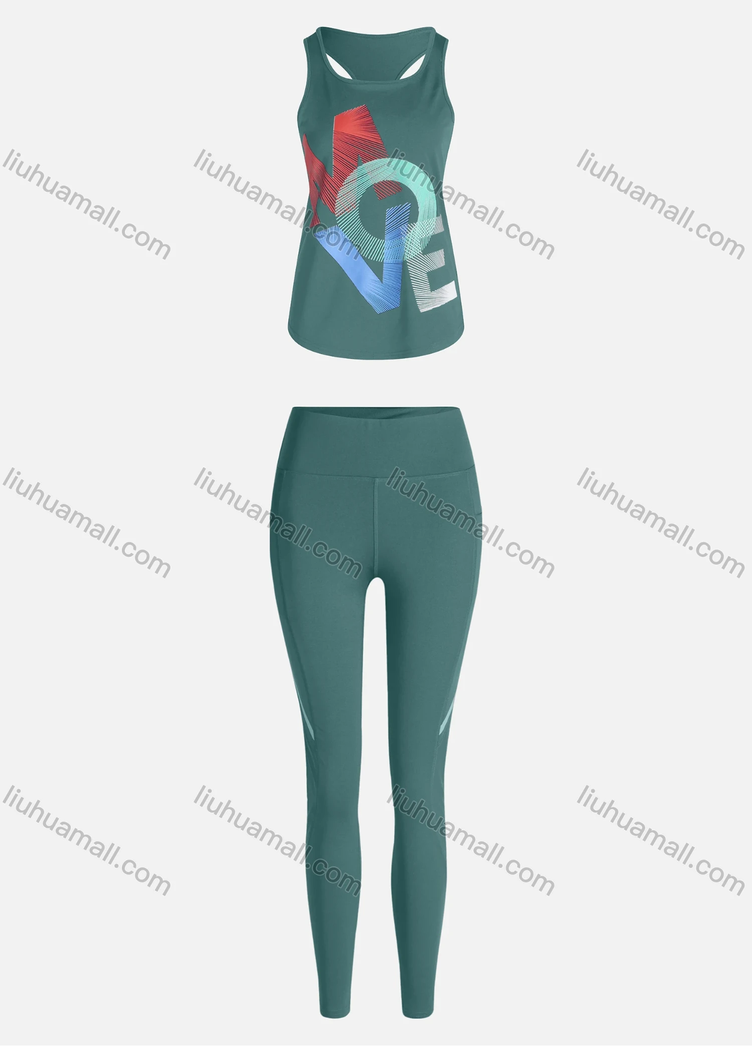 Wholesale Women's Sporty Breathable Quick Dry Letter Tank Top & High Waist Leggings 2 Piece Yoga Workout Outfits 1006#&1011# - Liuhuamall