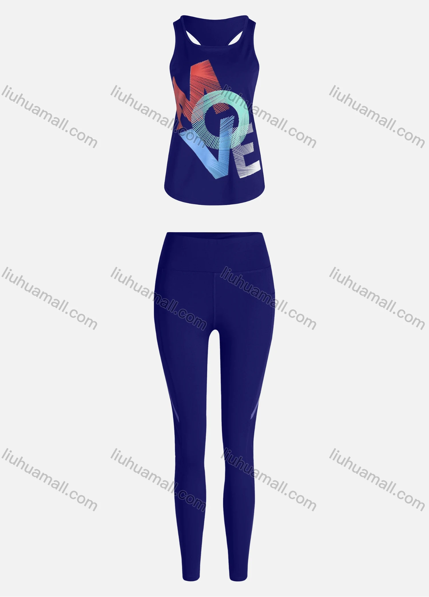 Wholesale Women's Sporty Breathable Quick Dry Letter Tank Top & High Waist Leggings 2 Piece Yoga Workout Outfits 1006#&1011# - Liuhuamall