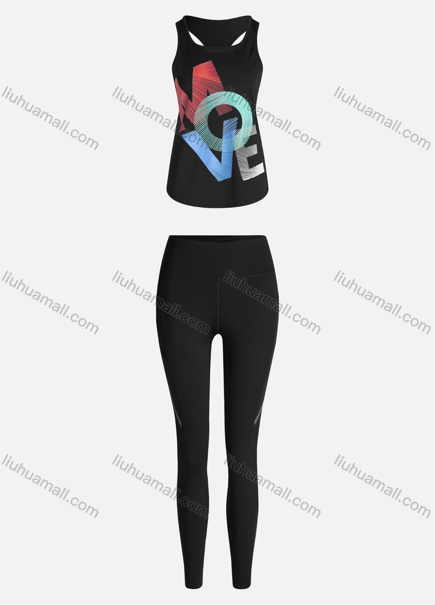 Wholesale Women's Sporty Breathable Quick Dry Letter Tank Top & High Waist Leggings 2 Piece Yoga Workout Outfits 1006#&1011# - Liuhuamall