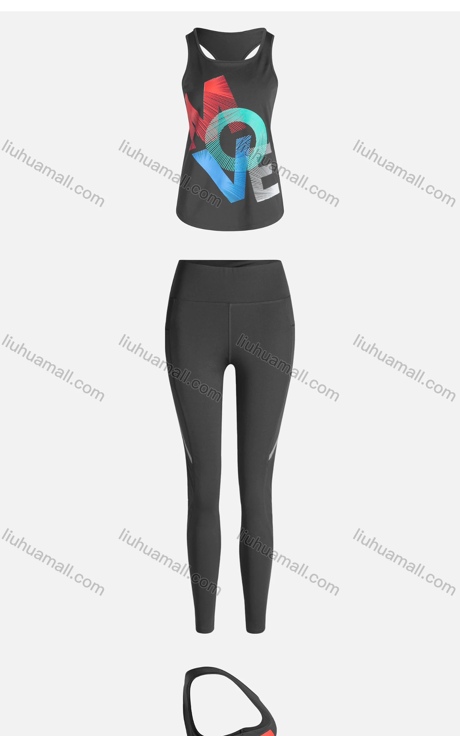 Wholesale Women's Sporty Breathable Quick Dry Letter Tank Top & High Waist Leggings 2 Piece Yoga Workout Outfits 1006#&1011# - Liuhuamall