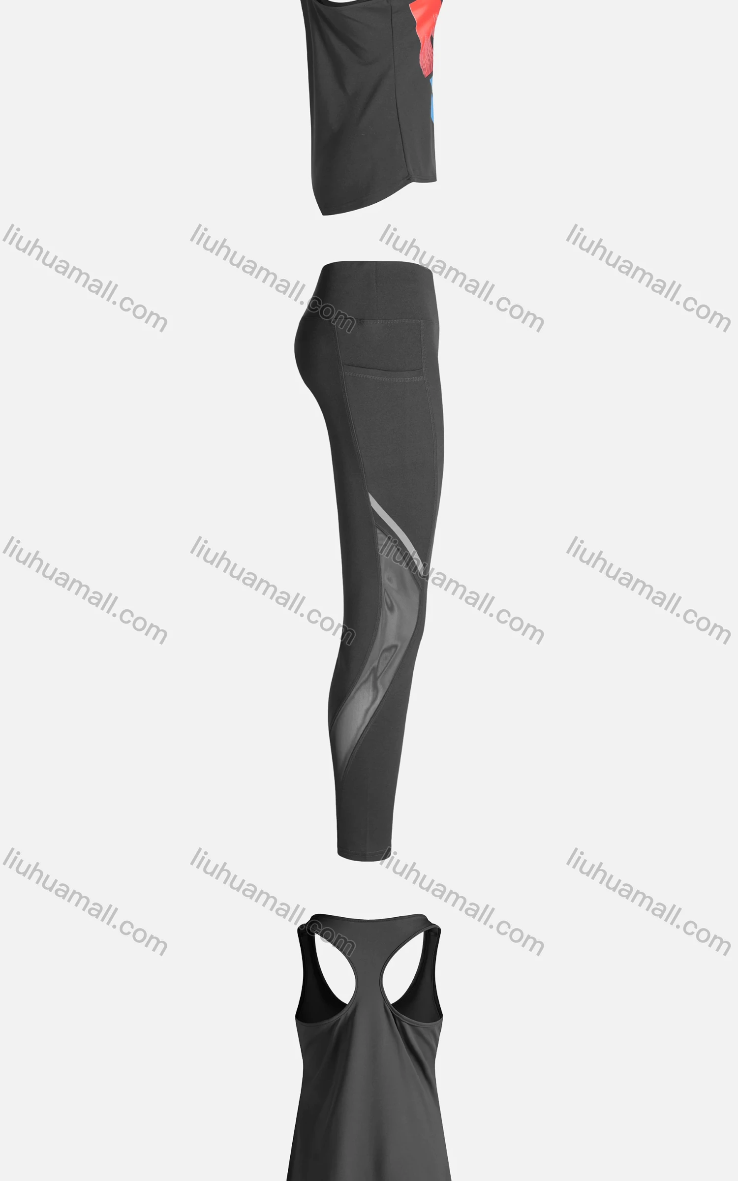 Wholesale Women's Sporty Breathable Quick Dry Letter Tank Top & High Waist Leggings 2 Piece Yoga Workout Outfits 1006#&1011# - Liuhuamall