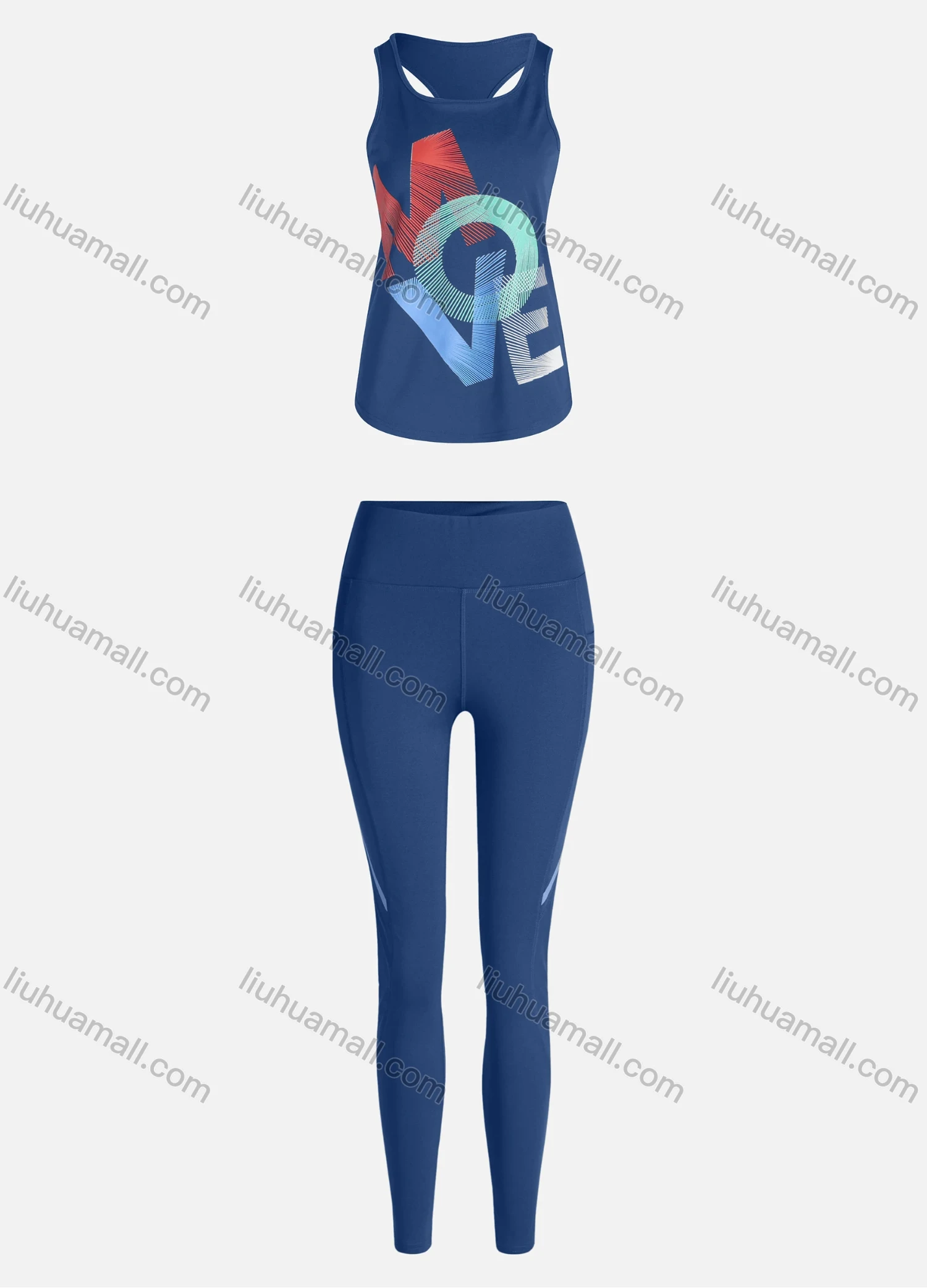 Wholesale Women's Sporty Breathable Quick Dry Letter Tank Top & High Waist Leggings 2 Piece Yoga Workout Outfits 1006#&1011# - Liuhuamall