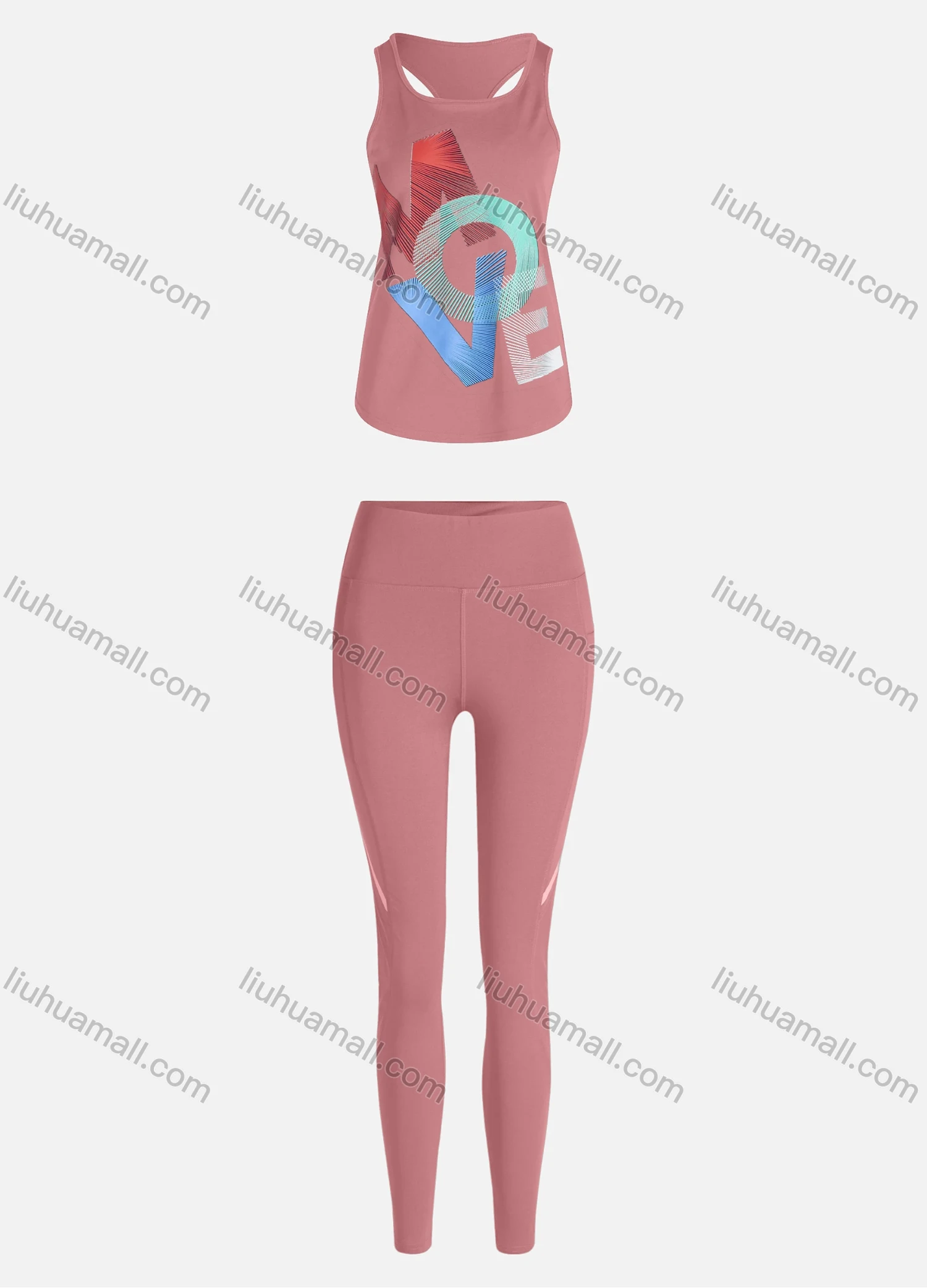 Wholesale Women's Sporty Breathable Quick Dry Letter Tank Top & High Waist Leggings 2 Piece Yoga Workout Outfits 1006#&1011# - Liuhuamall