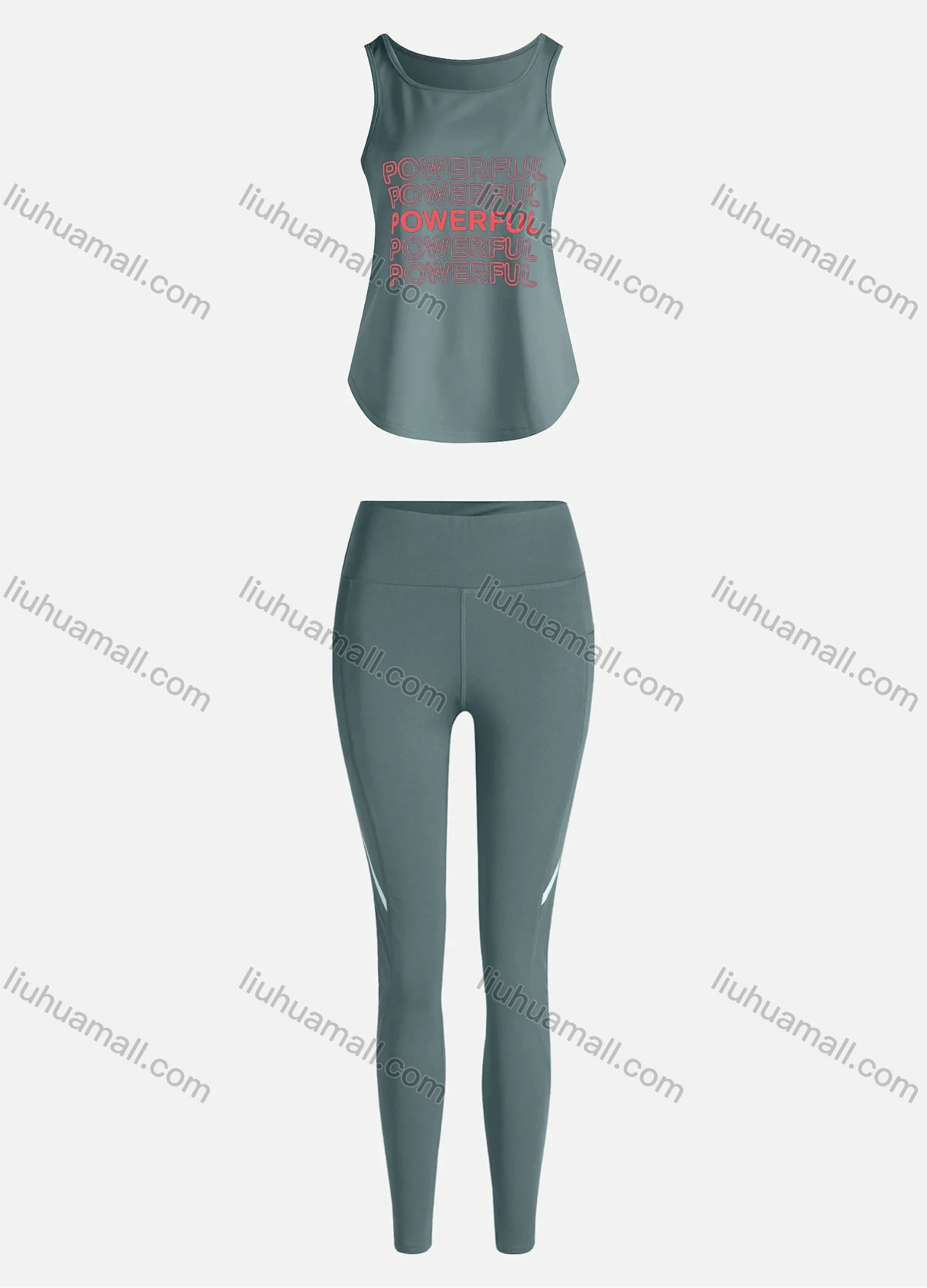Wholesale Women's Sporty Breathable Quick Dry Letter Tank Top & High Waist Leggings 2 Piece Yoga Workout Outfits 1006#&1013# - Liuhuamall