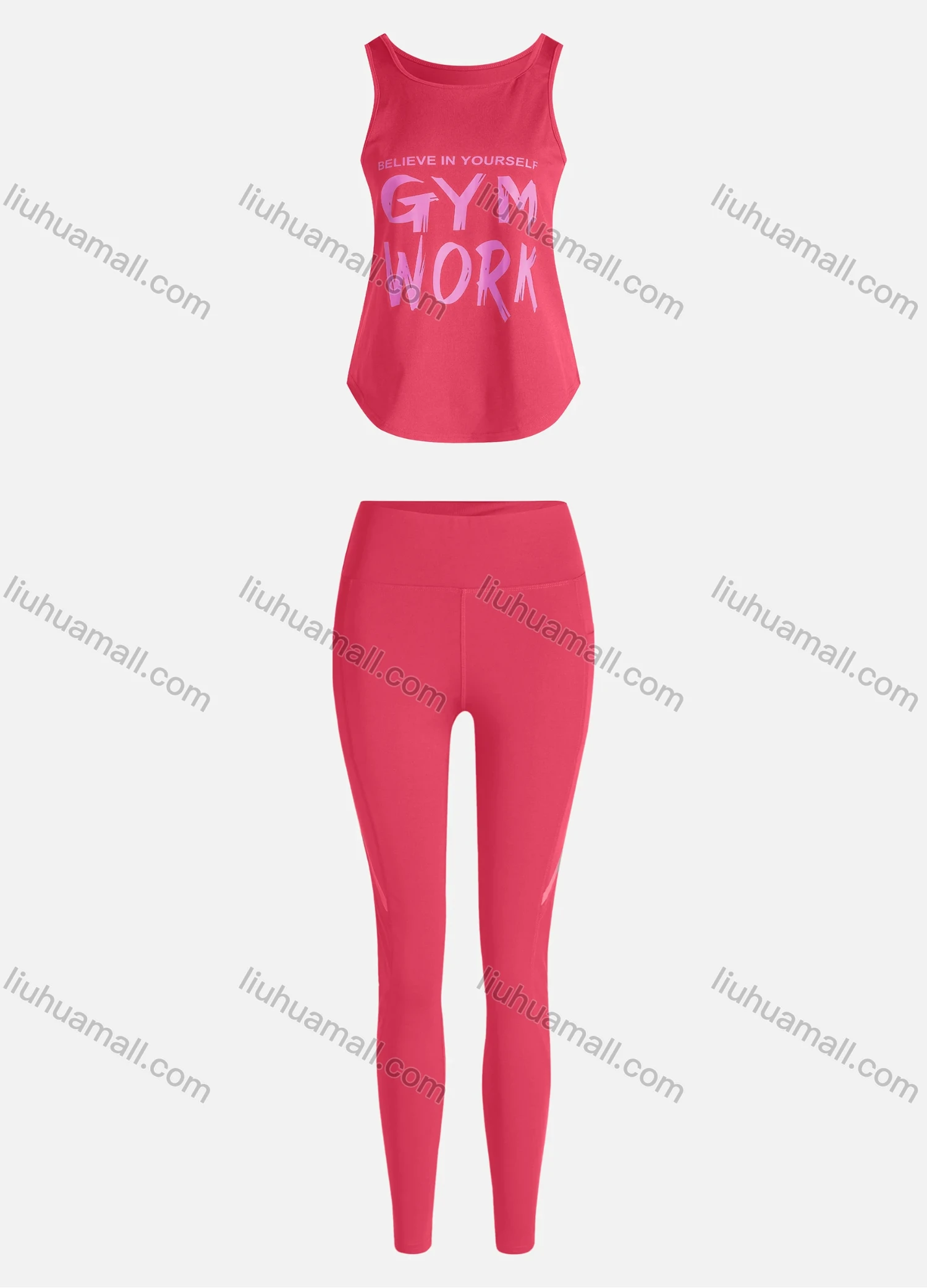 Wholesale Women's Sporty Breathable Quick Dry Letter Tank Top & High Waist Leggings 2 Piece Yoga Workout Outfits 1006#&1014# - Liuhuamall