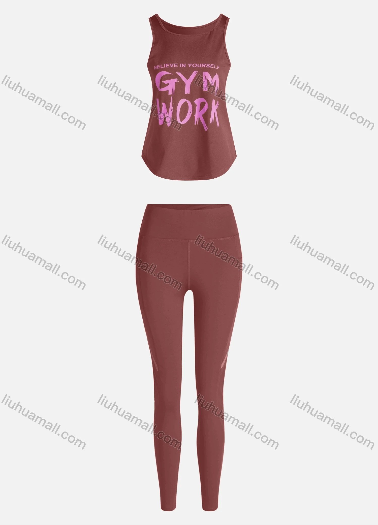 Wholesale Women's Sporty Breathable Quick Dry Letter Tank Top & High Waist Leggings 2 Piece Yoga Workout Outfits 1006#&1014# - Liuhuamall