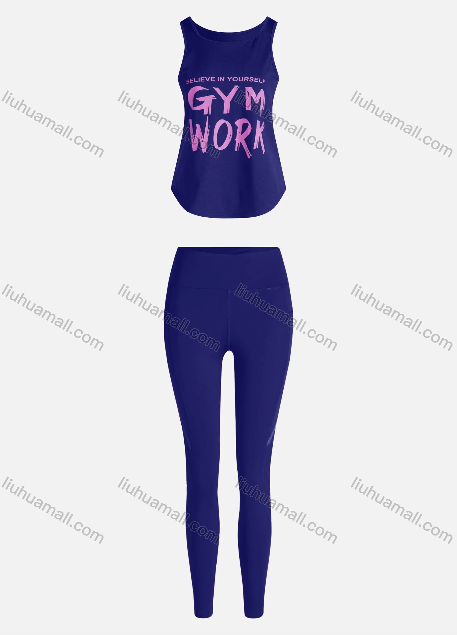 Wholesale Women's Sporty Breathable Quick Dry Letter Tank Top & High Waist Leggings 2 Piece Yoga Workout Outfits 1006#&1014# - Liuhuamall