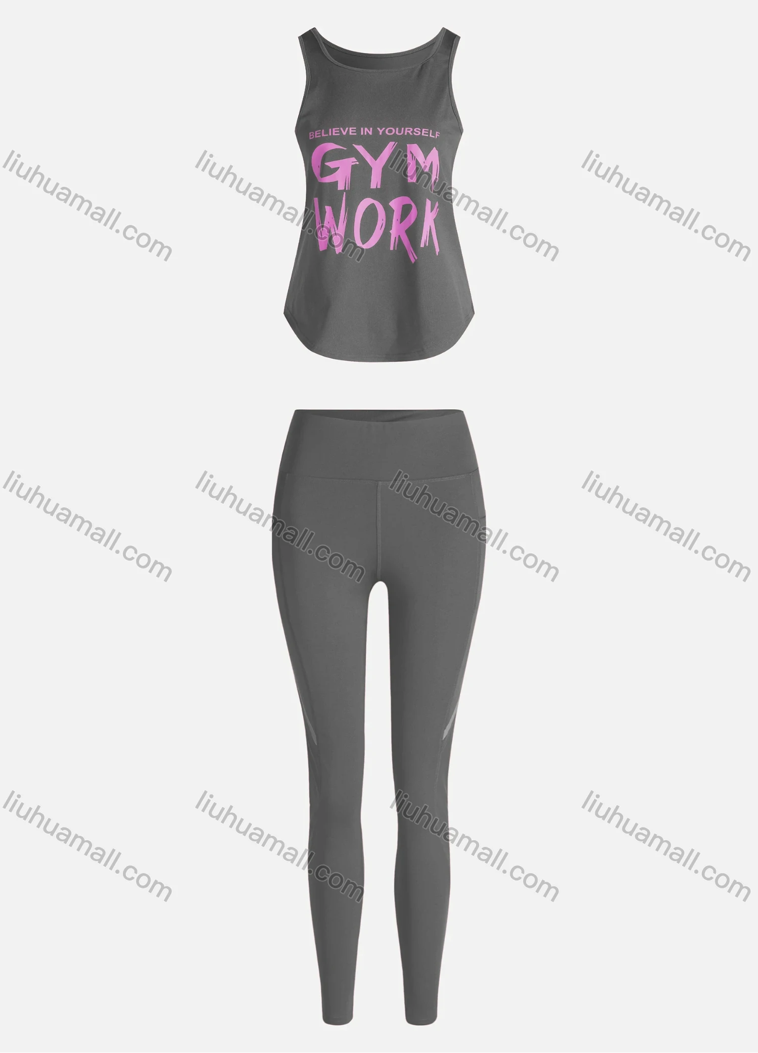 Wholesale Women's Sporty Breathable Quick Dry Letter Tank Top & High Waist Leggings 2 Piece Yoga Workout Outfits 1006#&1014# - Liuhuamall