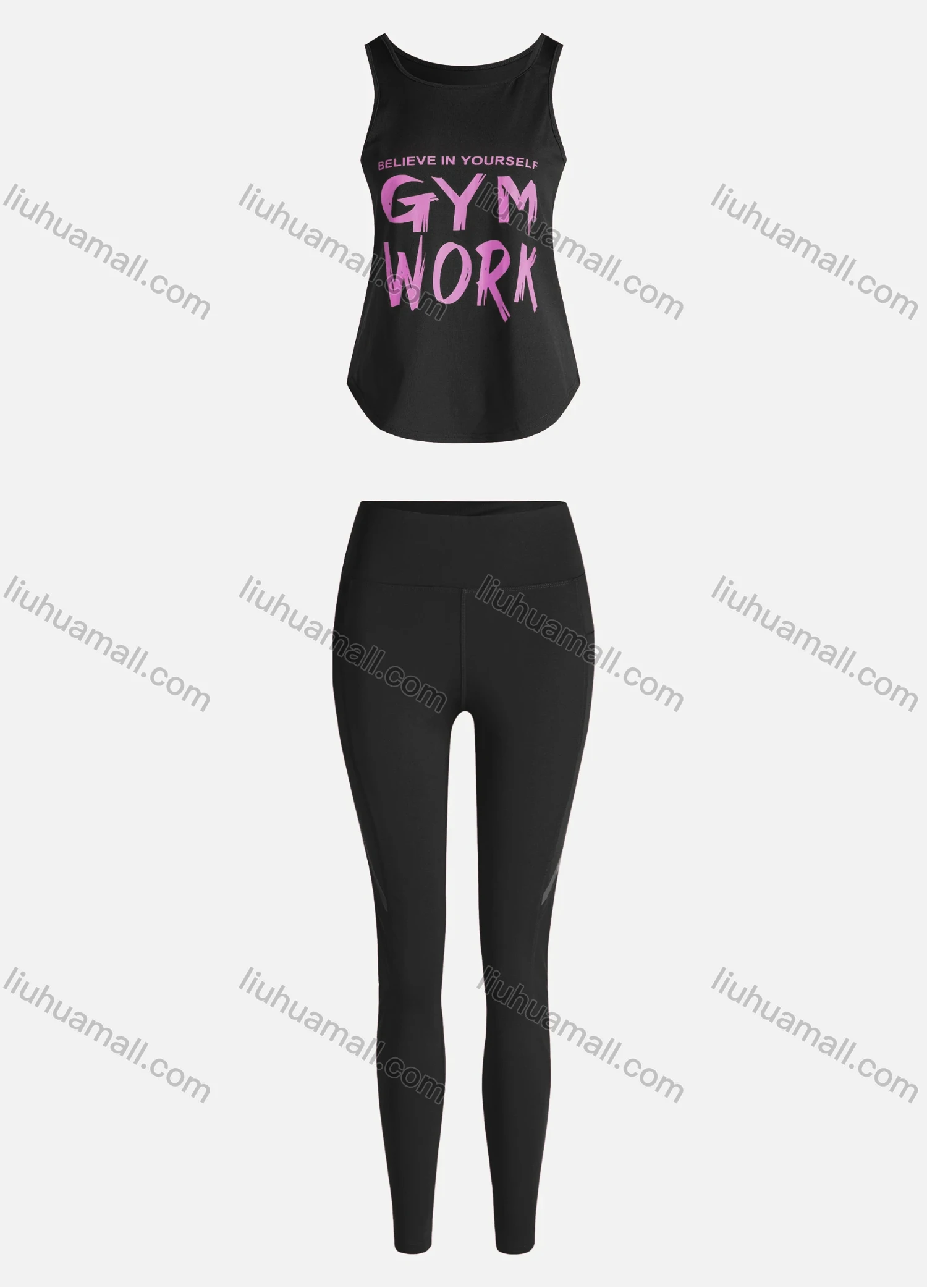 Wholesale Women's Sporty Breathable Quick Dry Letter Tank Top & High Waist Leggings 2 Piece Yoga Workout Outfits 1006#&1014# - Liuhuamall