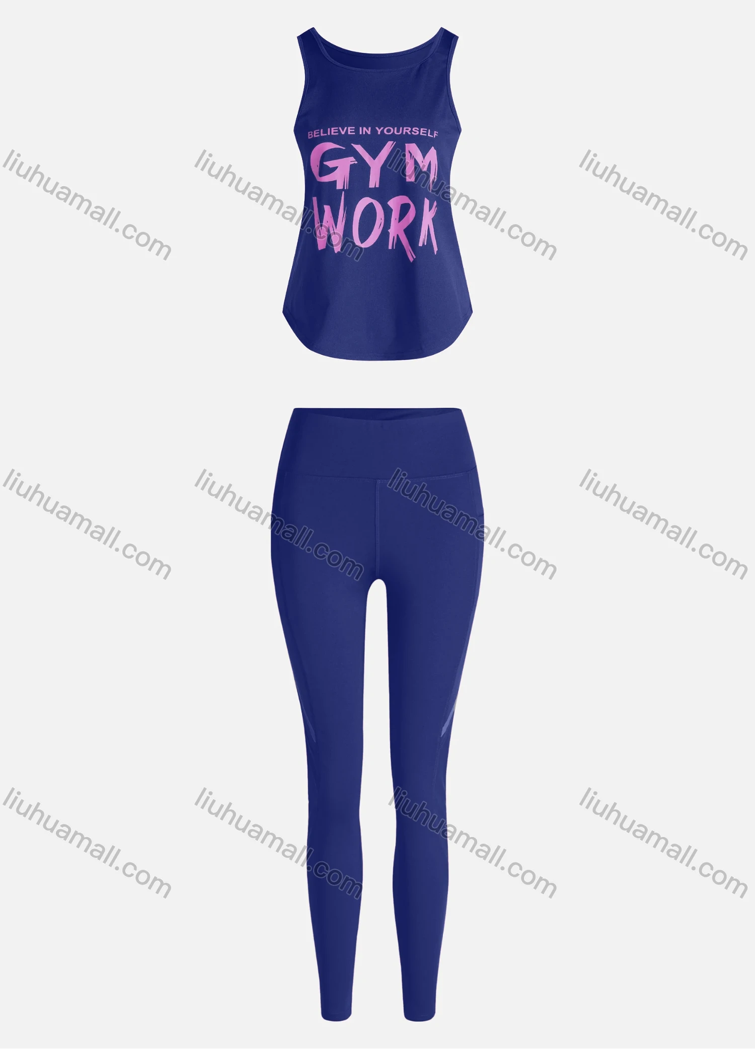 Wholesale Women's Sporty Breathable Quick Dry Letter Tank Top & High Waist Leggings 2 Piece Yoga Workout Outfits 1006#&1014# - Liuhuamall