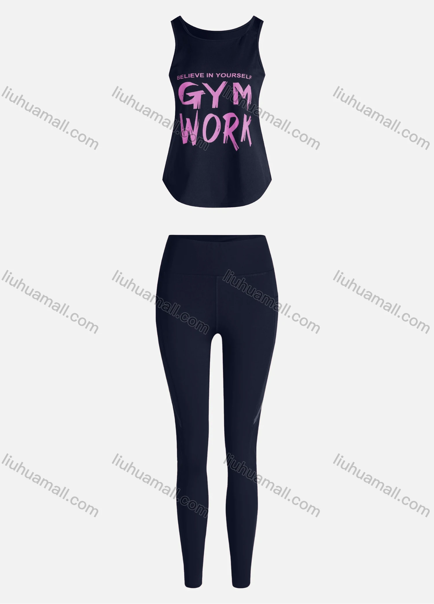 Wholesale Women's Sporty Breathable Quick Dry Letter Tank Top & High Waist Leggings 2 Piece Yoga Workout Outfits 1006#&1014# - Liuhuamall