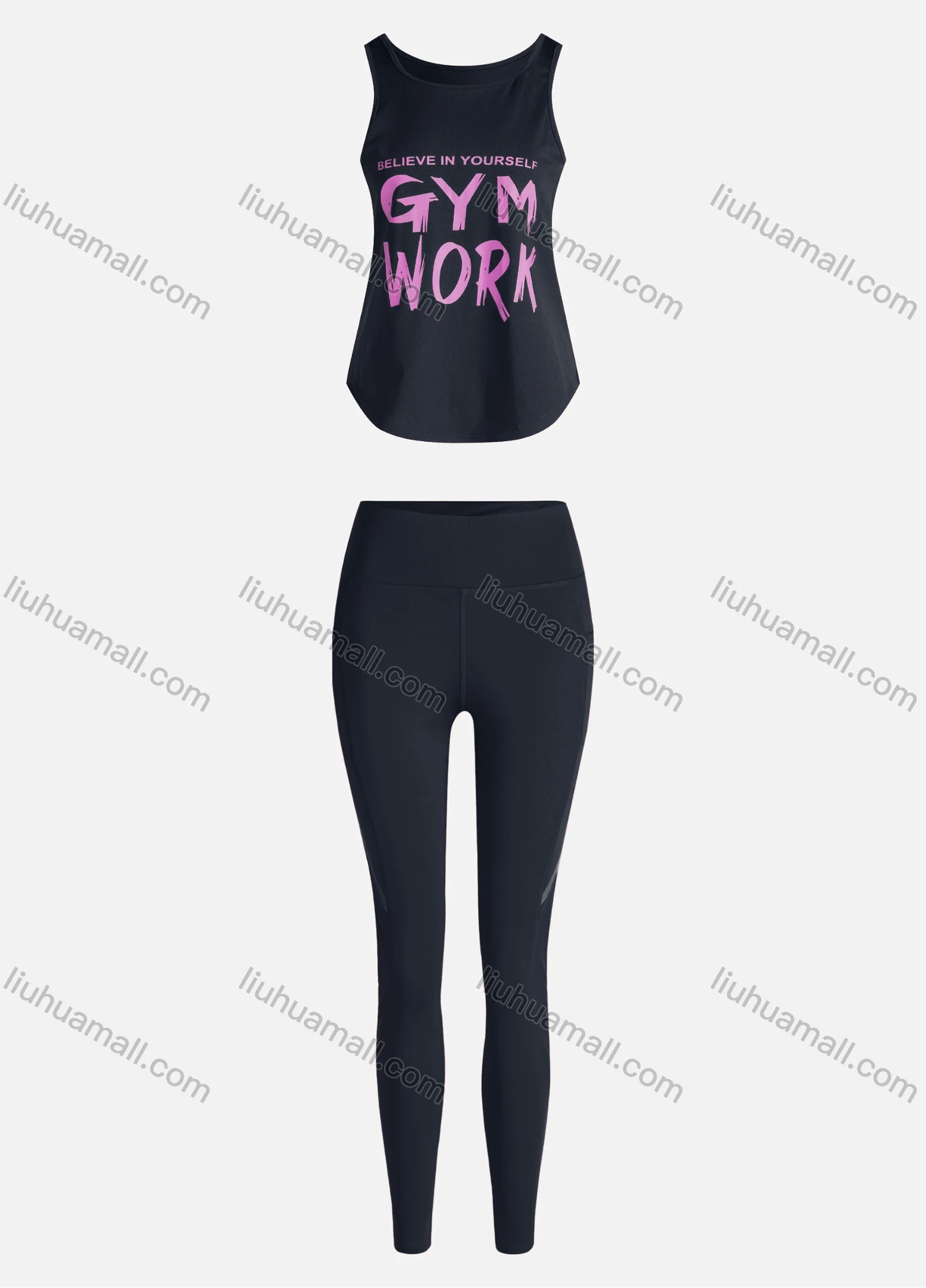 Wholesale Women's Sporty Breathable Quick Dry Letter Tank Top & High Waist Leggings 2 Piece Yoga Workout Outfits 1006#&1014# - Liuhuamall