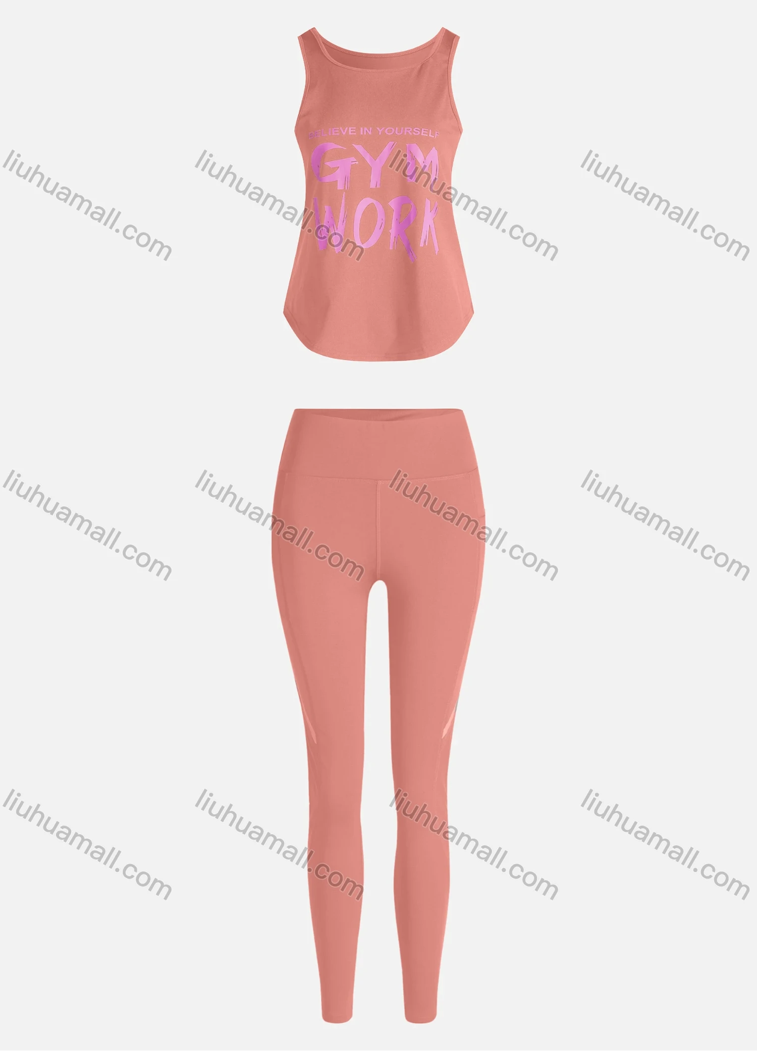 Wholesale Women's Sporty Breathable Quick Dry Letter Tank Top & High Waist Leggings 2 Piece Yoga Workout Outfits 1006#&1014# - Liuhuamall