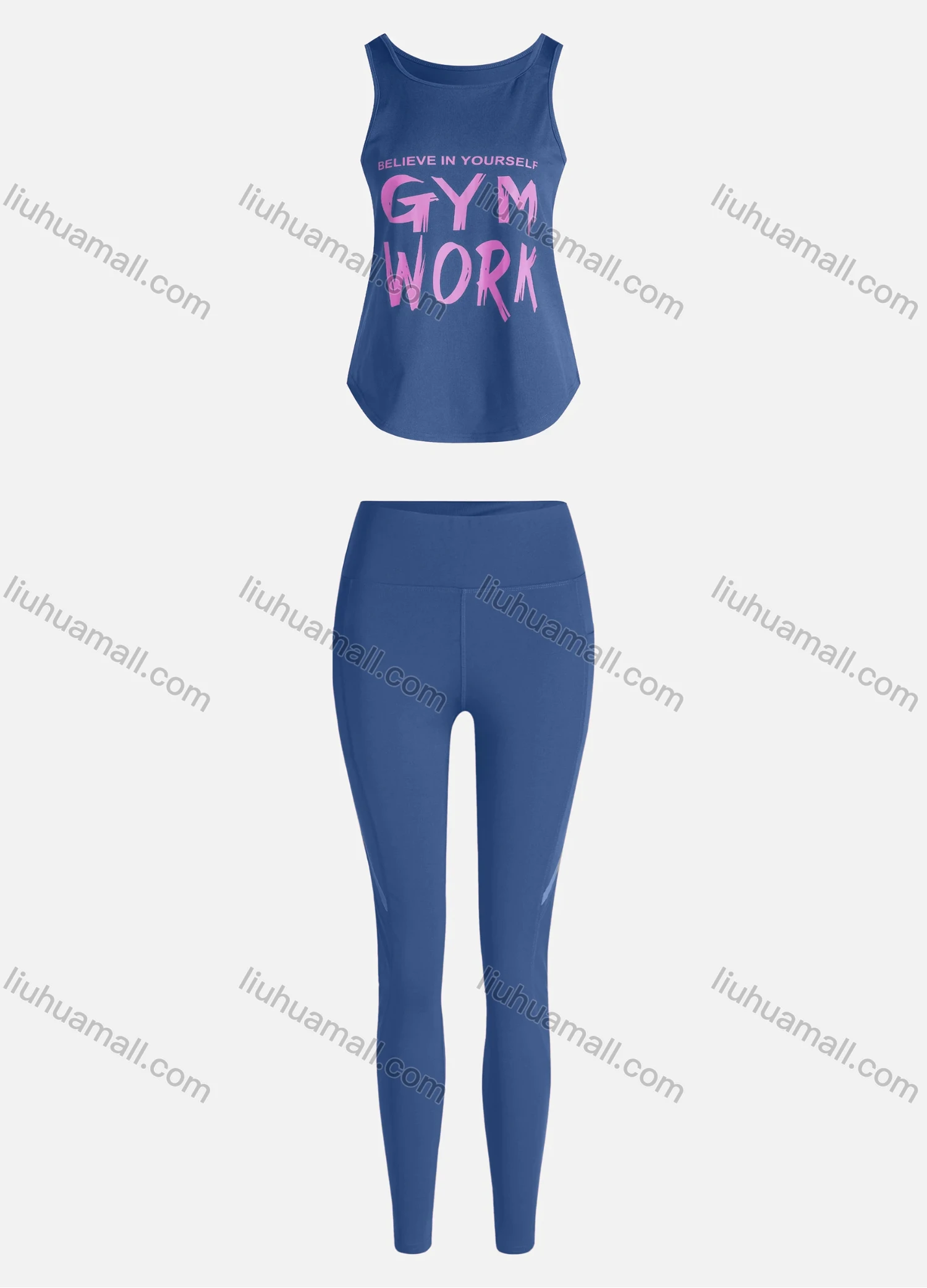 Wholesale Women's Sporty Breathable Quick Dry Letter Tank Top & High Waist Leggings 2 Piece Yoga Workout Outfits 1006#&1014# - Liuhuamall