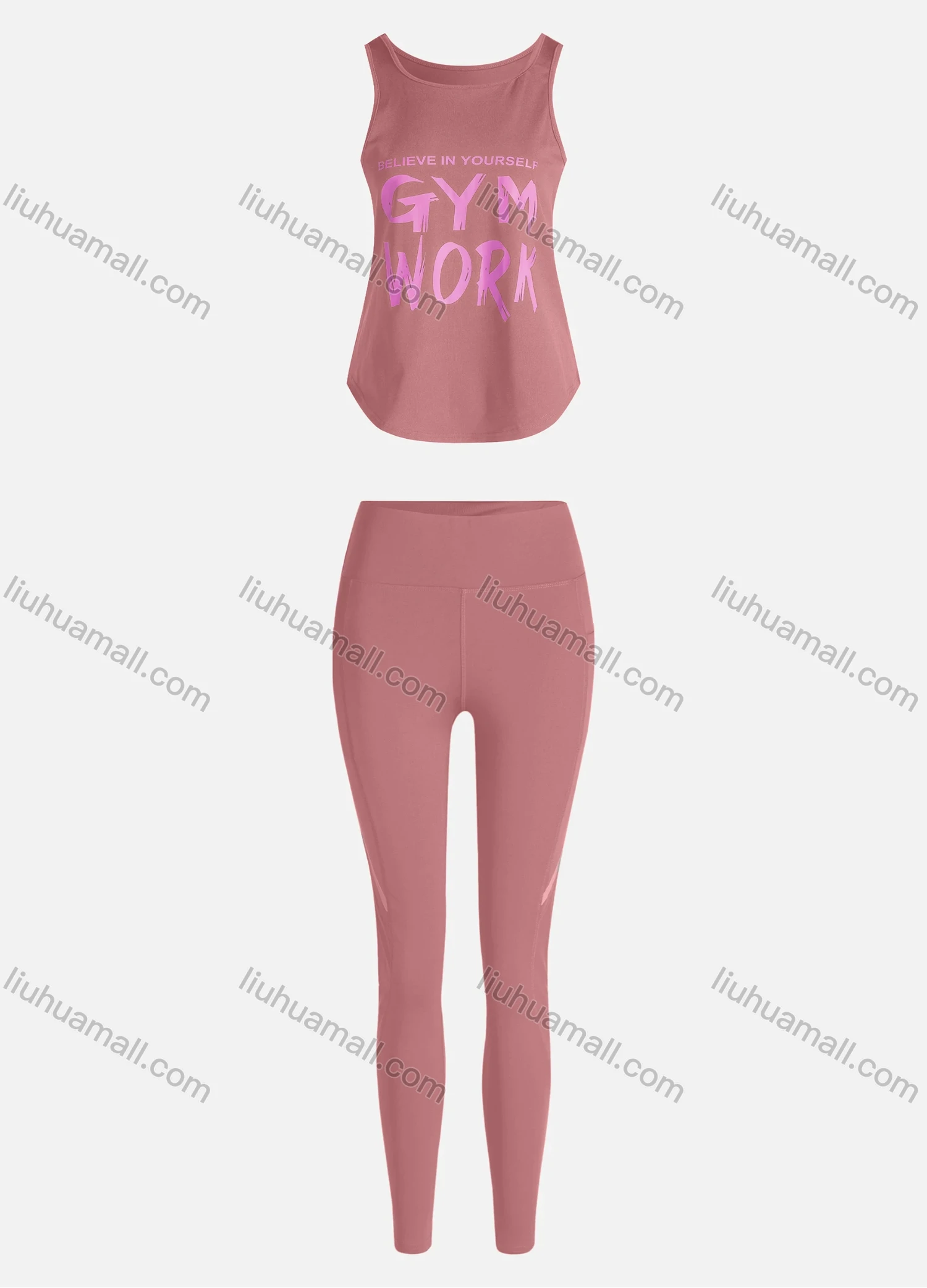 Wholesale Women's Sporty Breathable Quick Dry Letter Tank Top & High Waist Leggings 2 Piece Yoga Workout Outfits 1006#&1014# - Liuhuamall