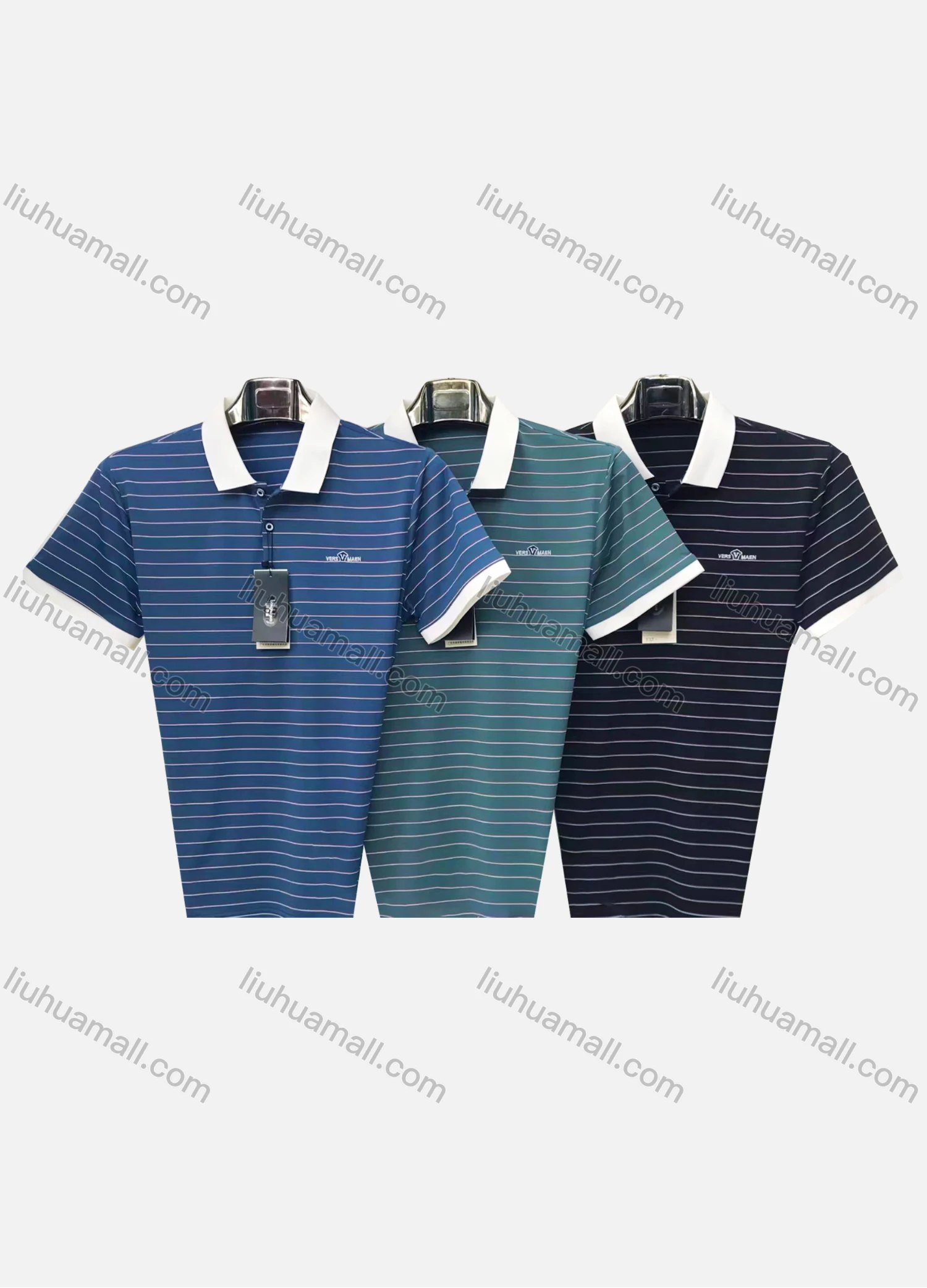 Wholesale Men's Casual Striped Logo Contrast Short Sleeve Polo Shirt 310# - Liuhuamall
