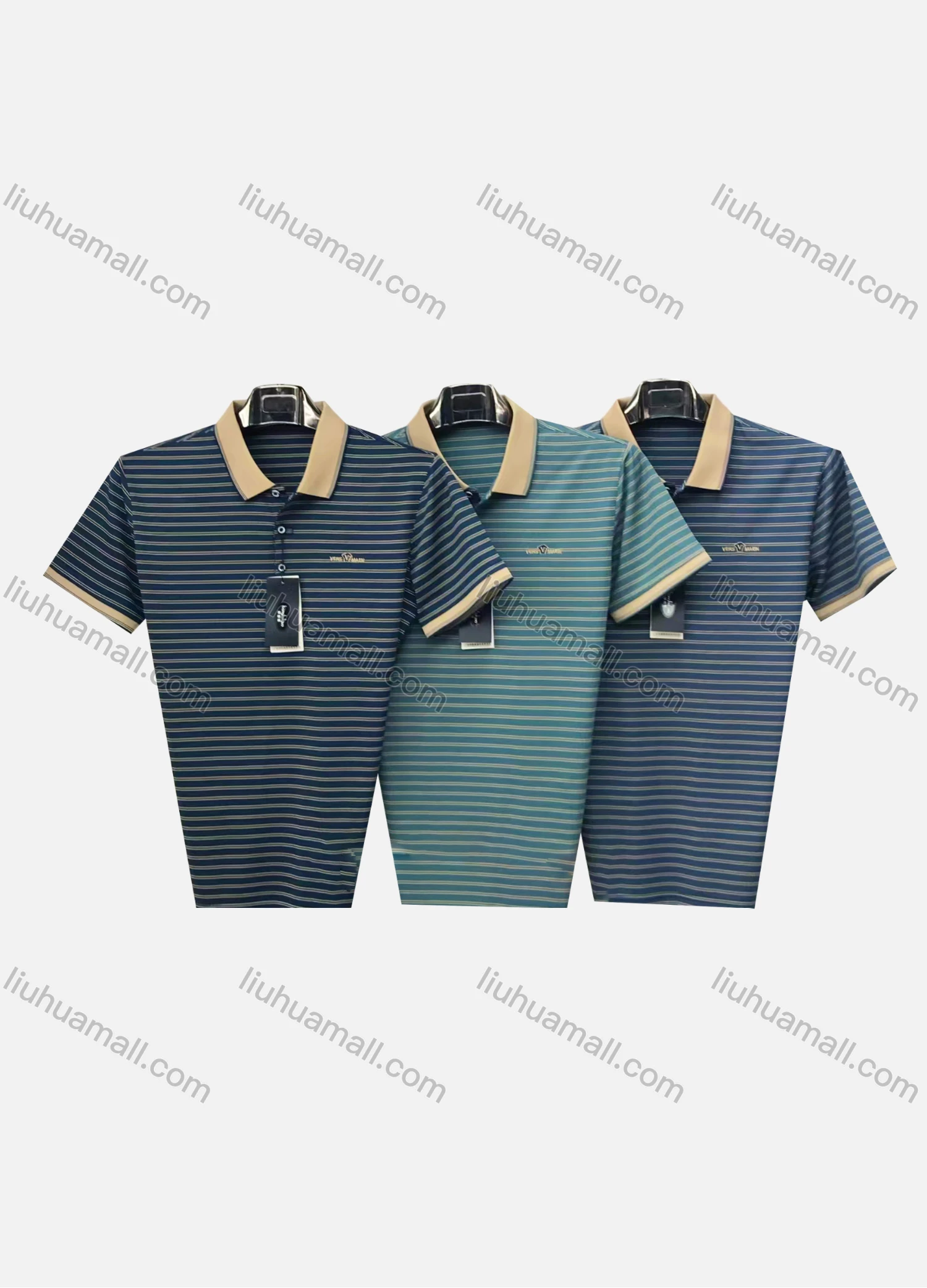 Wholesale Men's Casual Striped Logo Contrast Short Sleeve Polo Shirt 311# - Liuhuamall