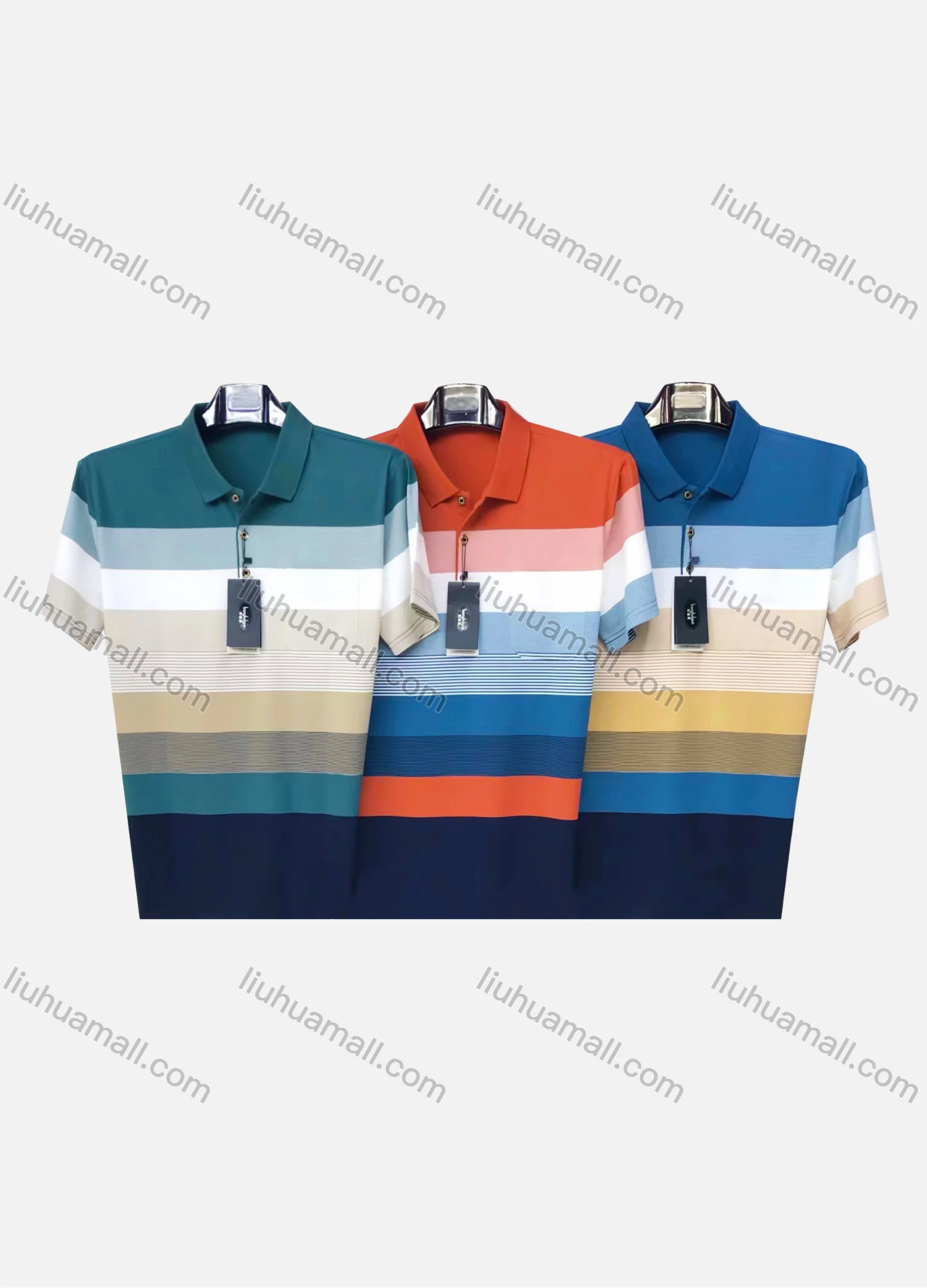 Wholesale Men's Casual Striped Colorblock Patch Pocket Short Sleeve Polo Shirt 306# - Liuhuamall