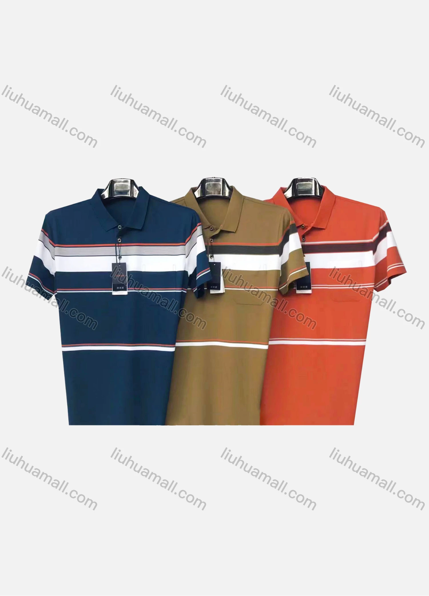 Wholesale Men's Casual Striped Colorblock Patch Pocket Short Sleeve Polo Shirt 885# - Liuhuamall