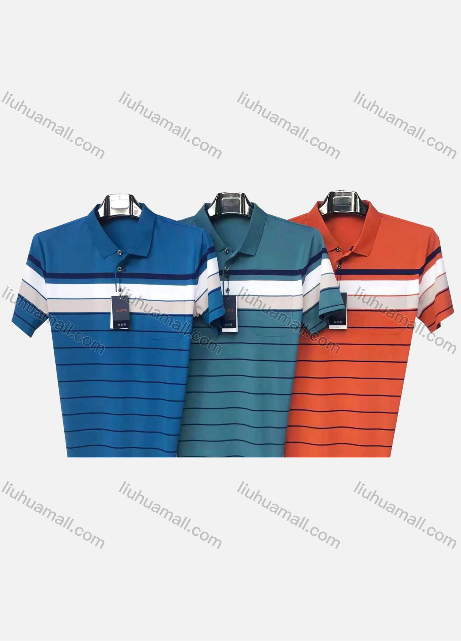 Wholesale Men's Casual Striped Colorblock Patch Pocket Short Sleeve Polo Shirt 884# - Liuhuamall