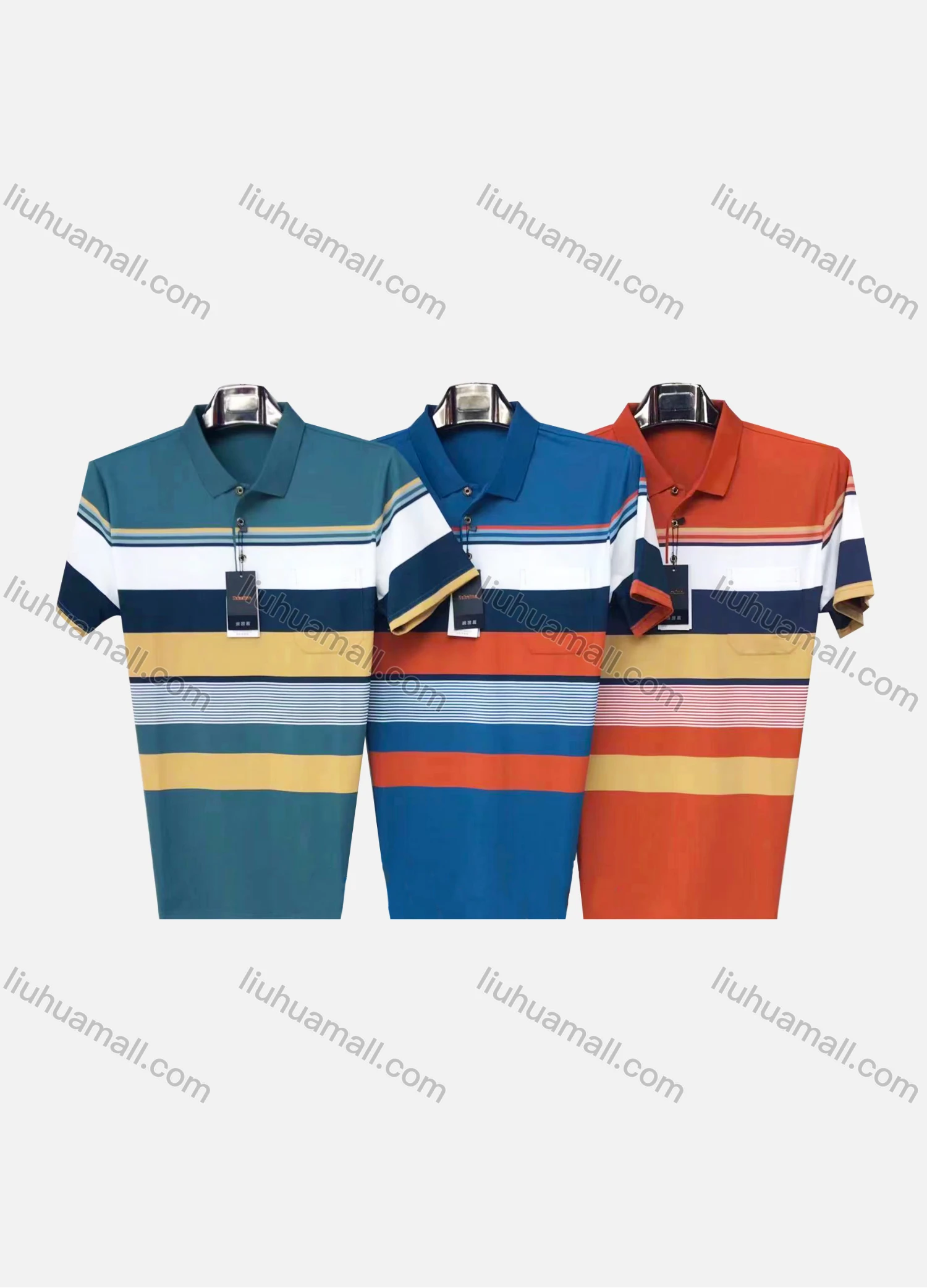 Wholesale Men's Casual Colorblock Striped Patch Pocket Short Sleeve Polo Shirt 887# - Liuhuamall