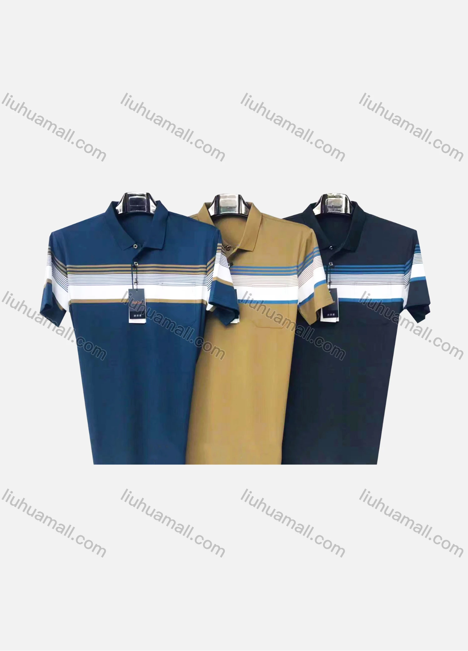 Wholesale Men's Casual Colorblock Striped Patch Pocket Short Sleeve Polo Shirt 882# - Liuhuamall