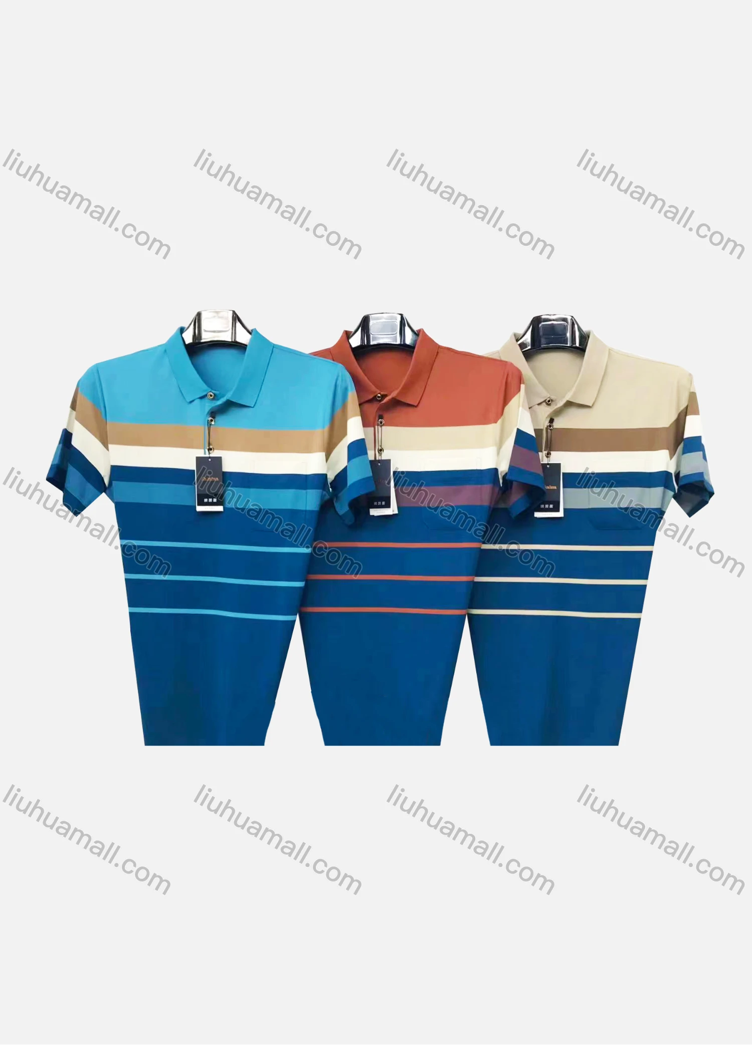 Wholesale Men's Casual Colorblock Striped Patch Pocket Short Sleeve Polo Shirt 893# - Liuhuamall